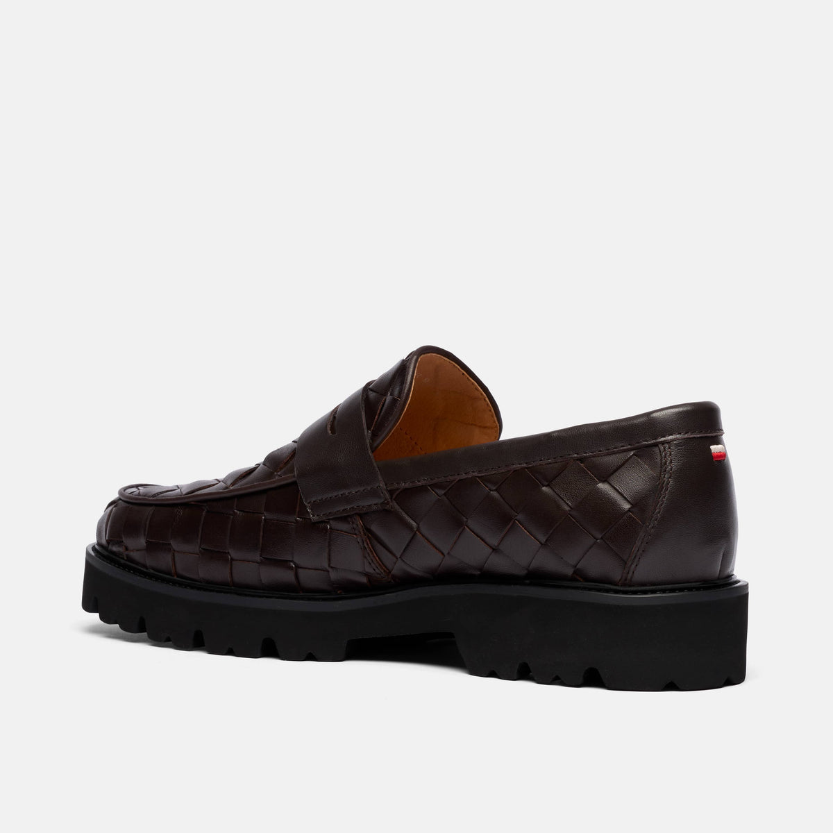Adler Dark Brown Woven Leather Lug Penny Loafers