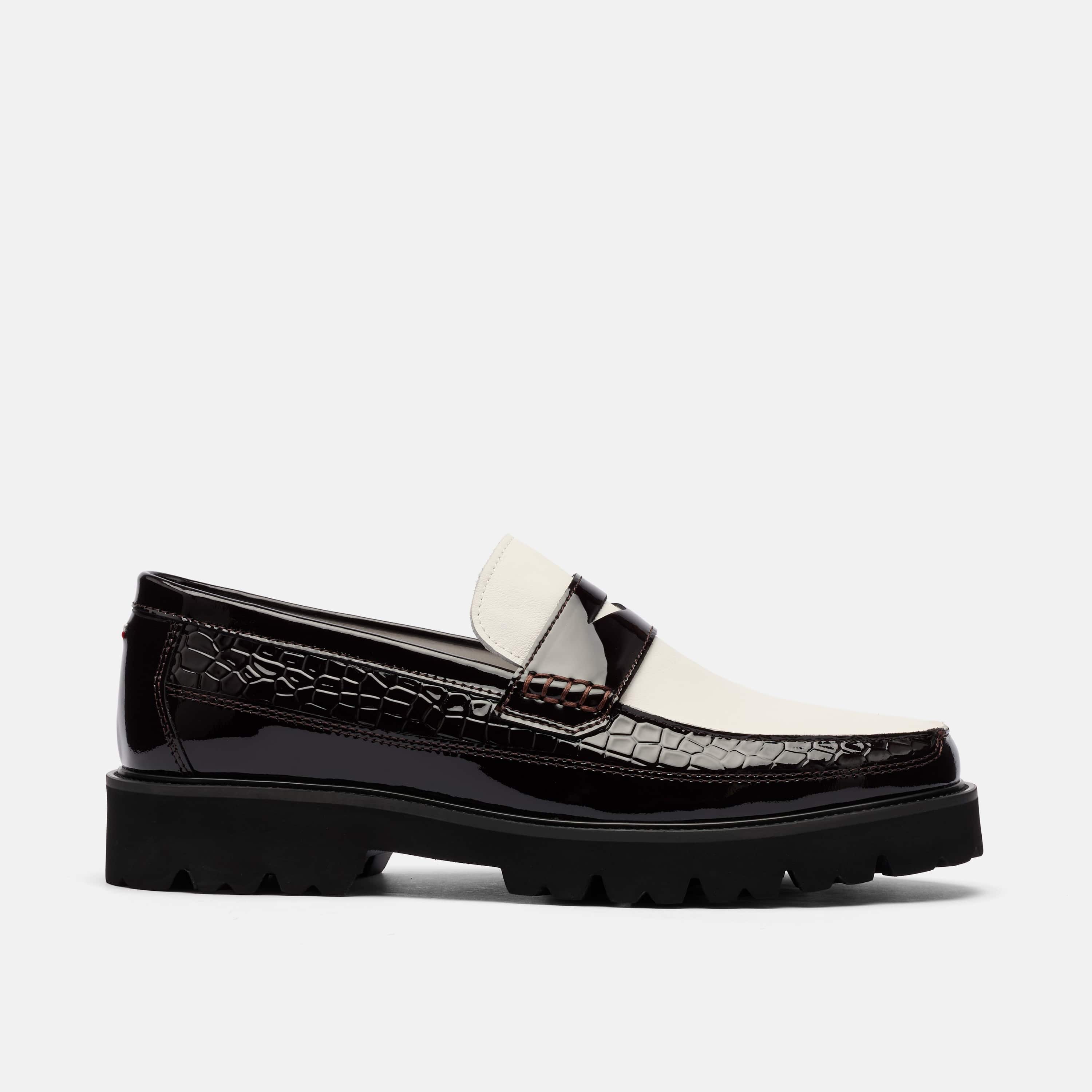Adler Oxblood/White Patent Leather Lug Penny Loafers