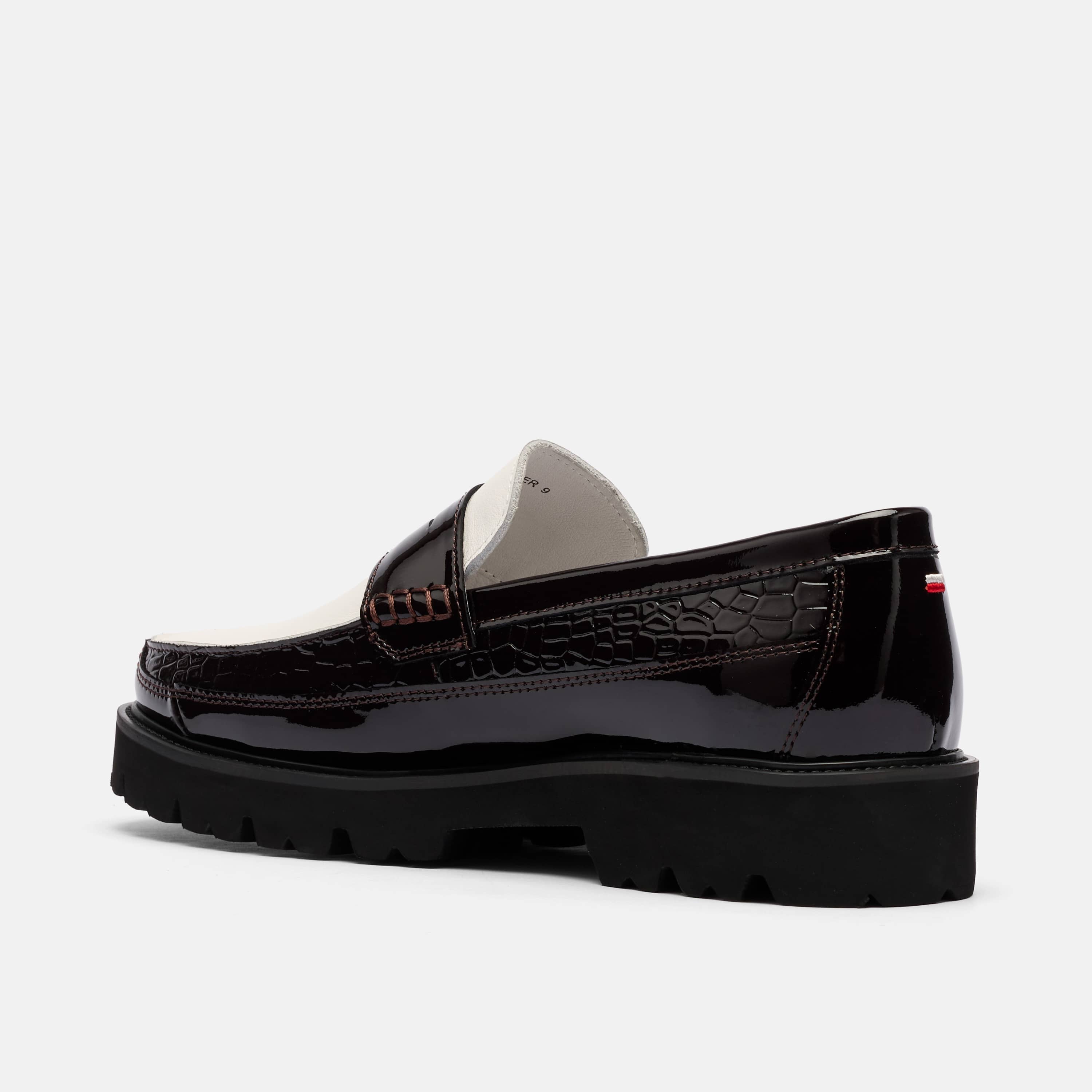 Adler Oxblood/White Patent Leather Lug Penny Loafers