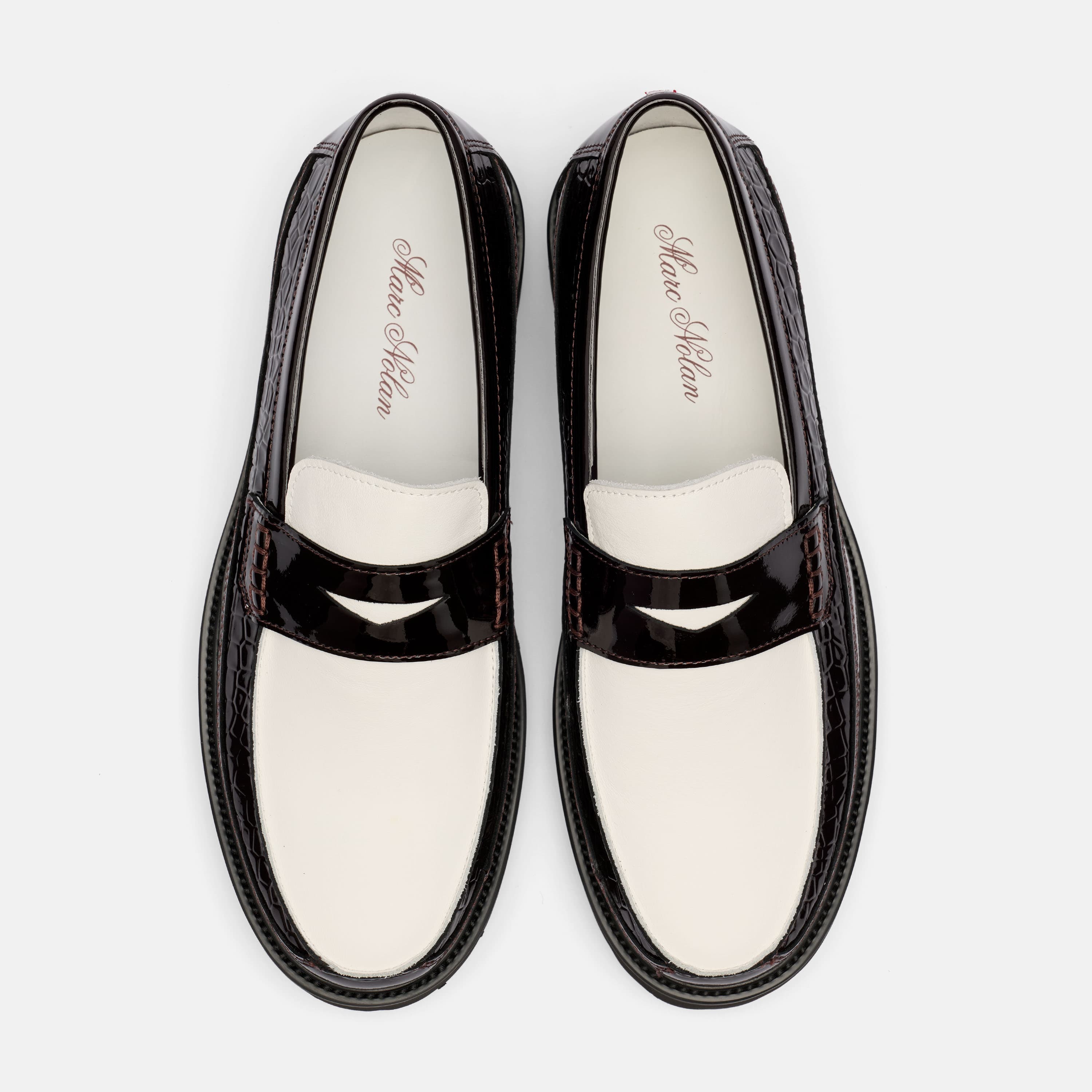 Adler Oxblood/White Patent Leather Lug Penny Loafers