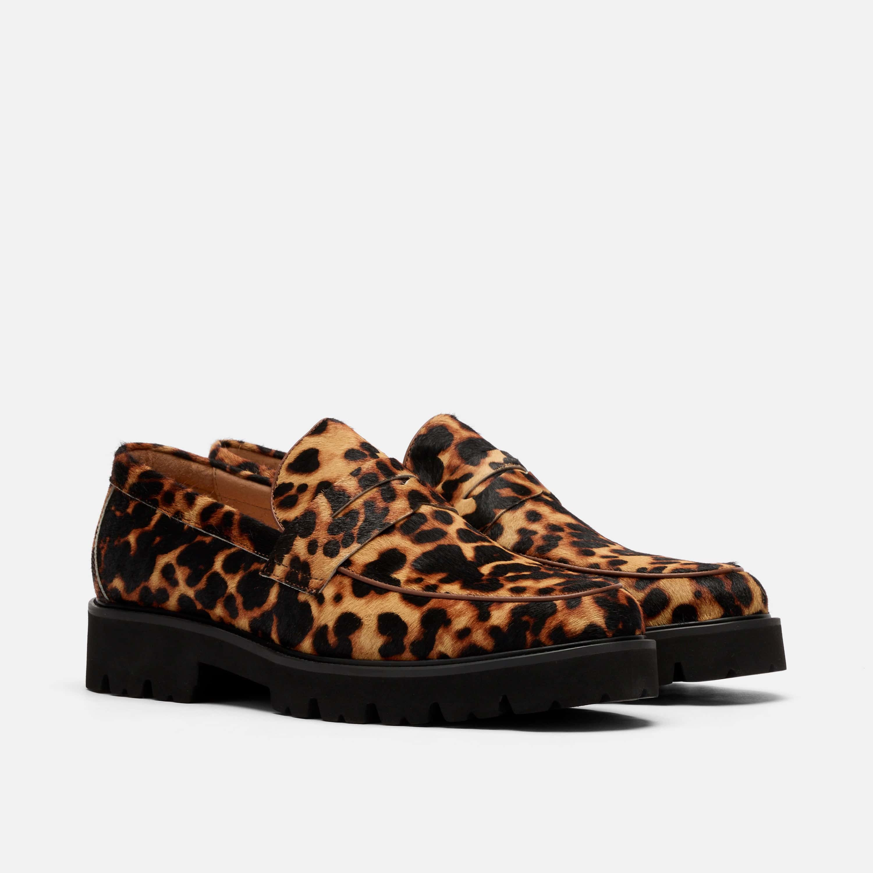 Adler Leopard Suede Lug Penny Loafers
