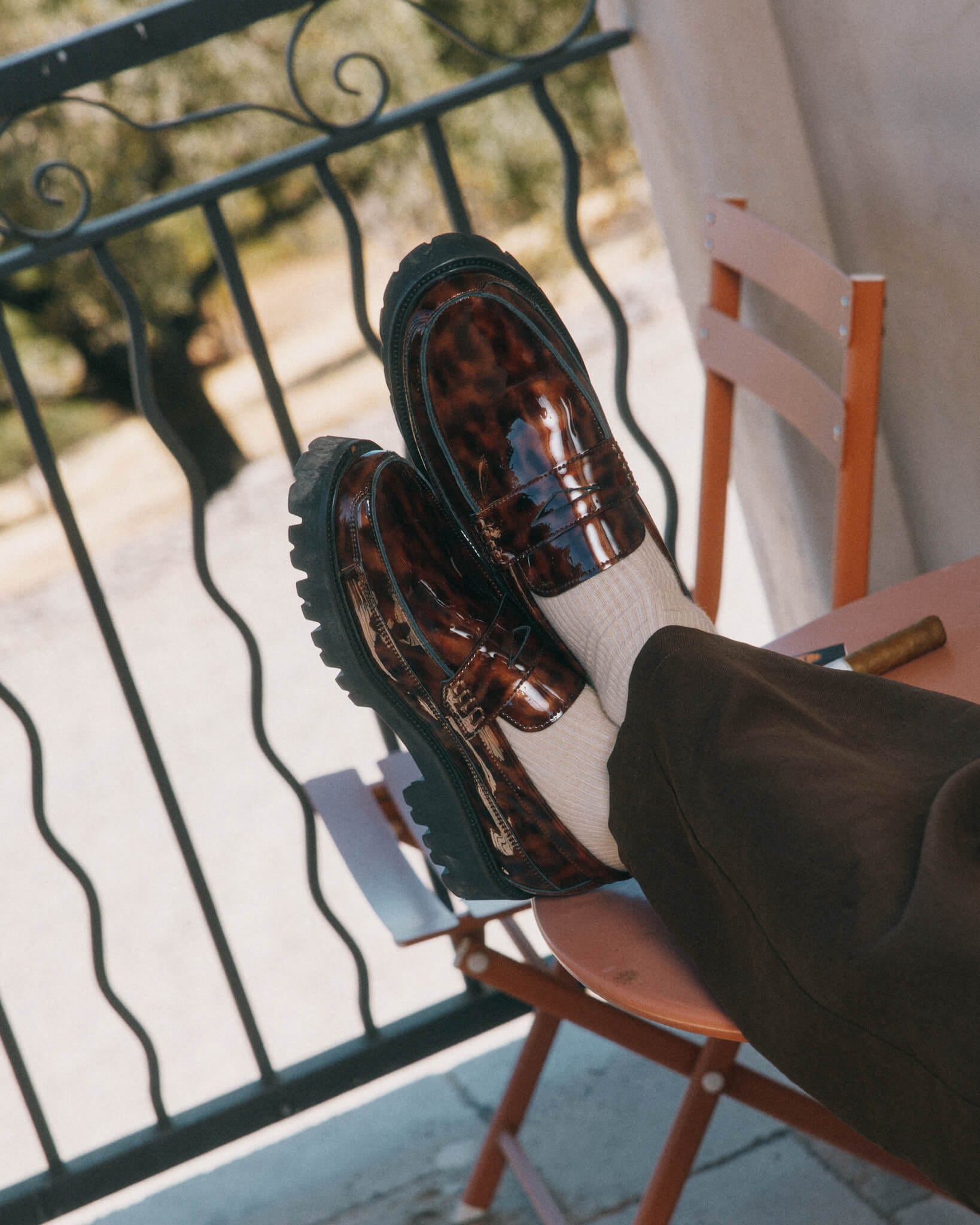 Adler Tortoiseshell Patent Leather Lug Penny Loafers