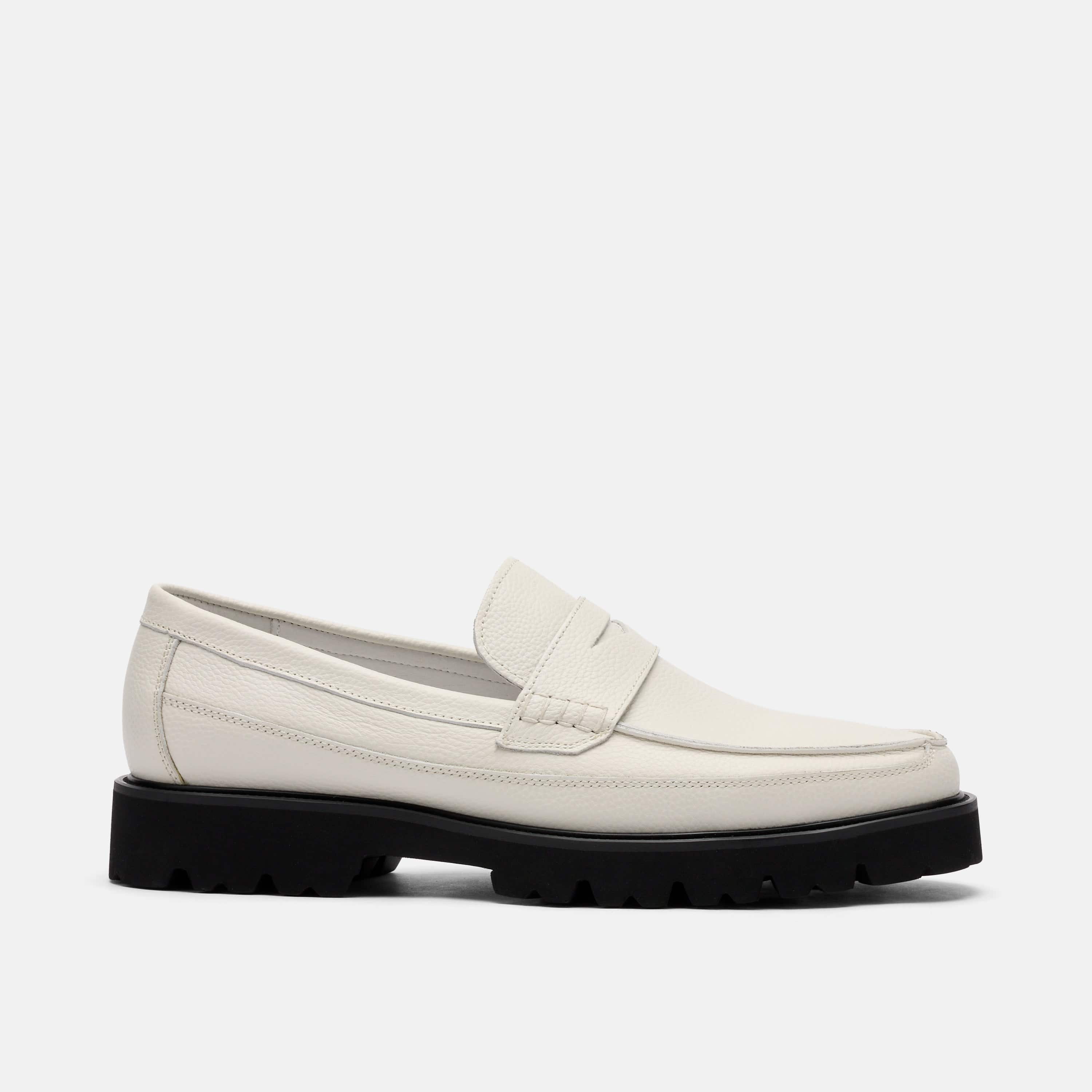 Adler White Pebble Leather Lug Penny Loafers