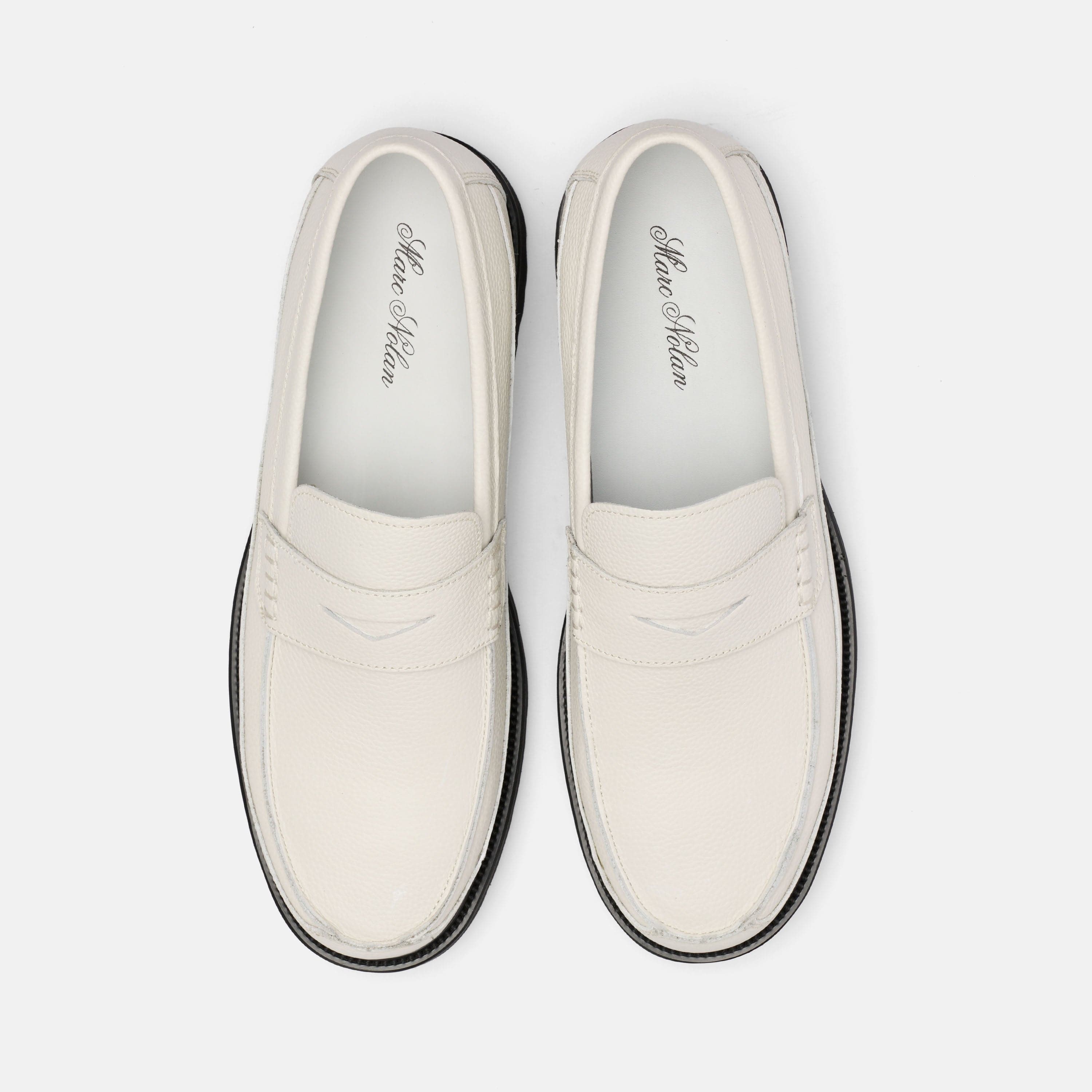 Adler White Pebble Leather Lug Penny Loafers