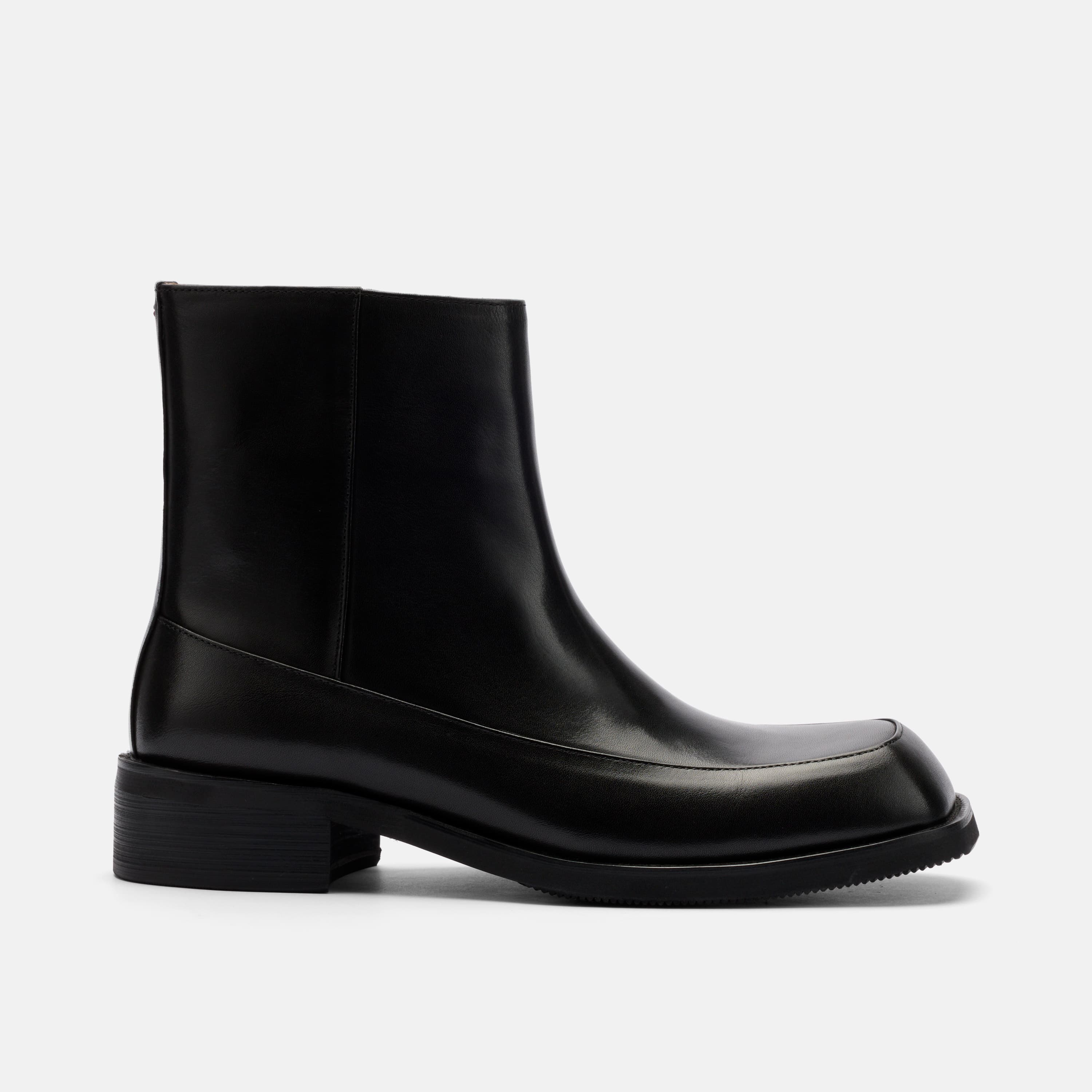Admiral Black Leather Square Toe Side Zip Boots