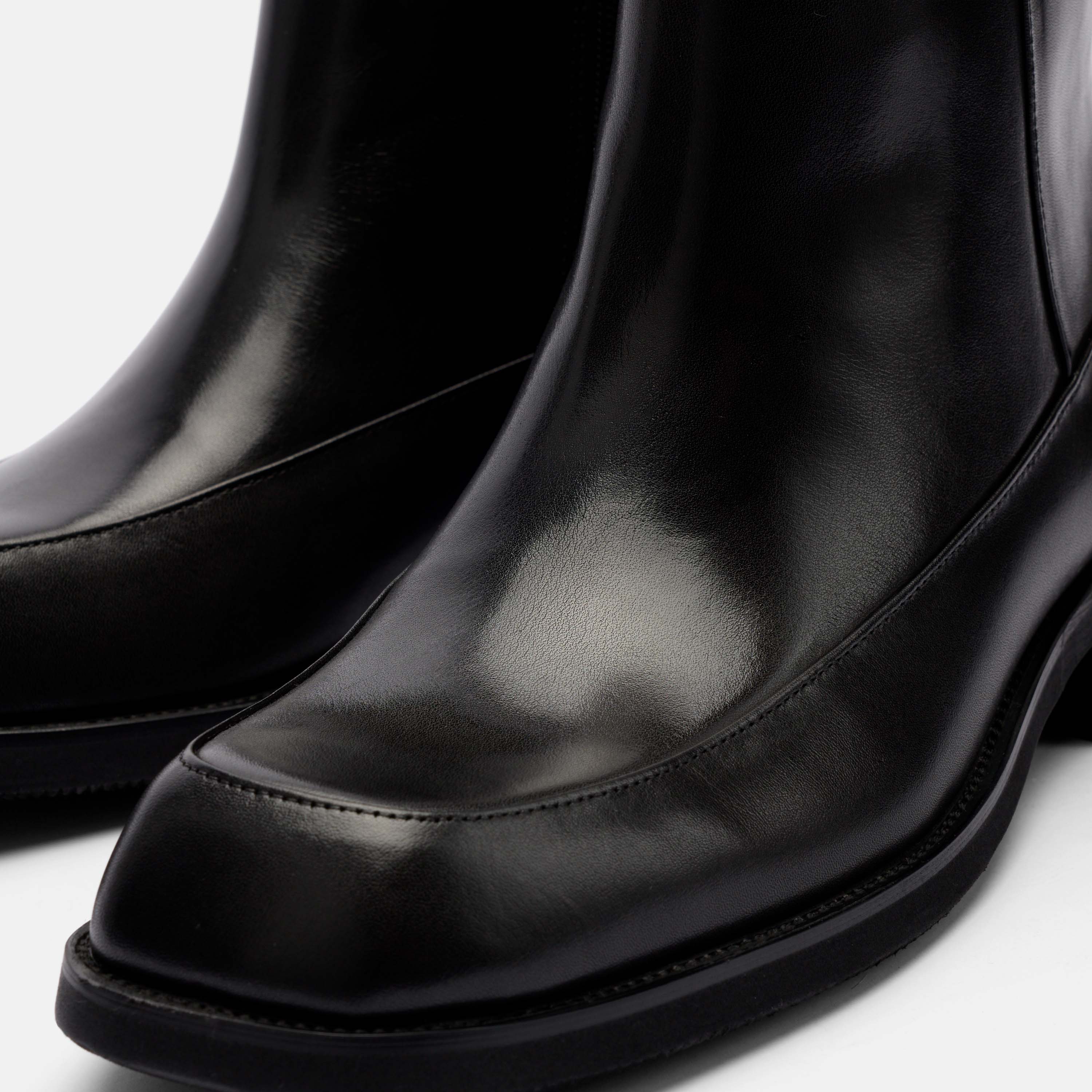 Admiral Black Leather Square Toe Side Zip Boots