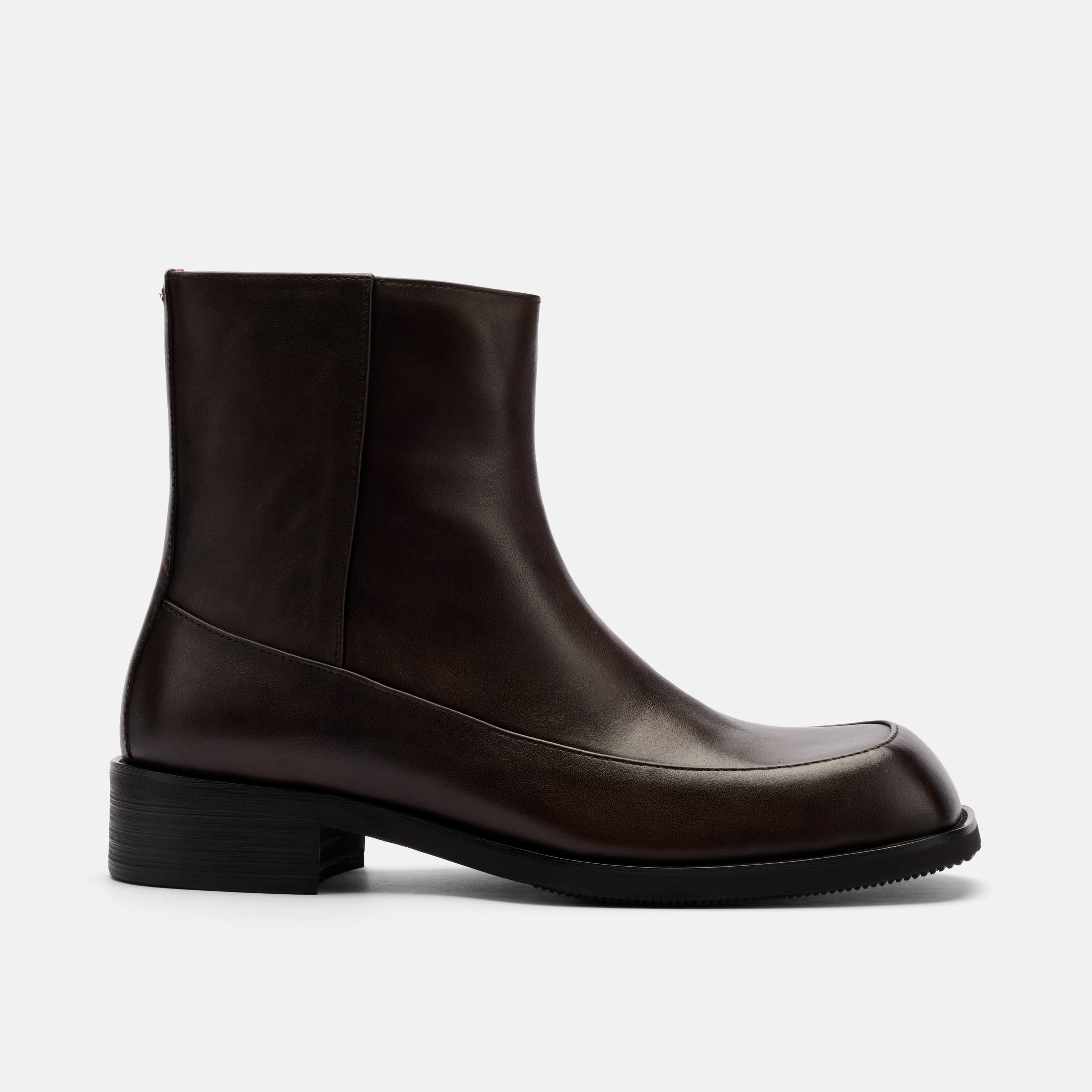 Admiral Brown Distressed Leather Square Toe Side Zip Boots
