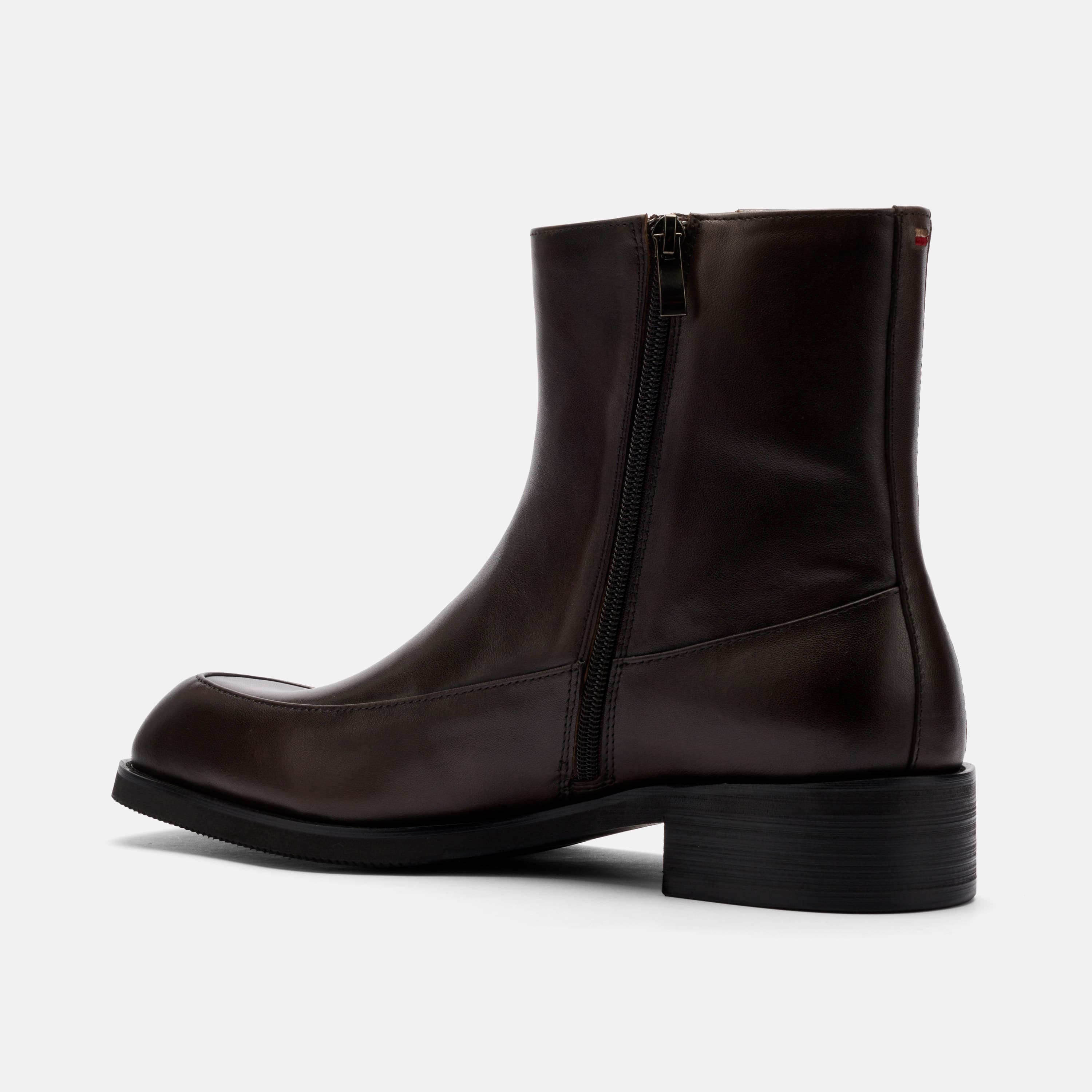 Admiral Brown Distressed Leather Square Toe Side Zip Boots