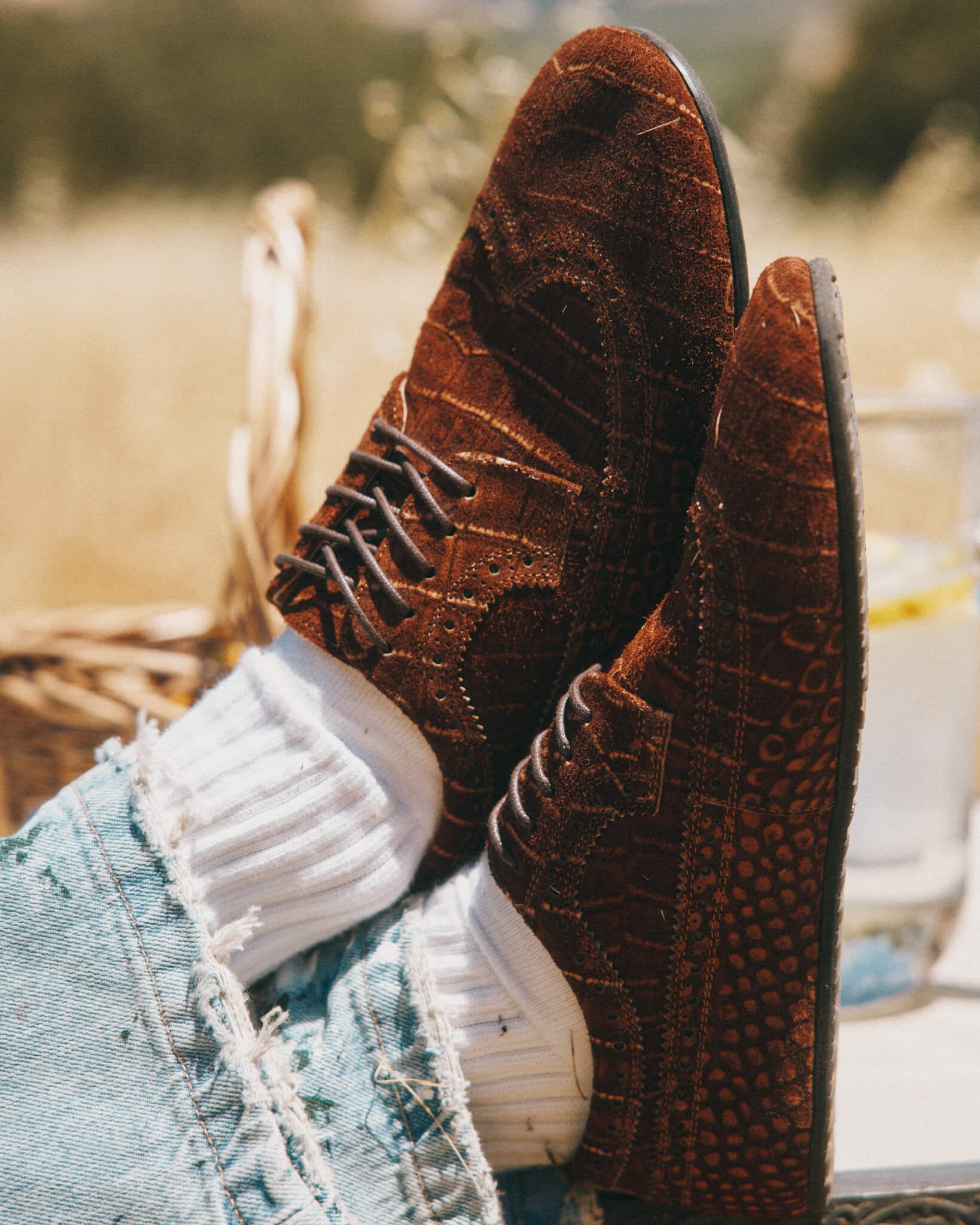 Alexander Brown Croc Suede Ballerina Longwing Sneakers