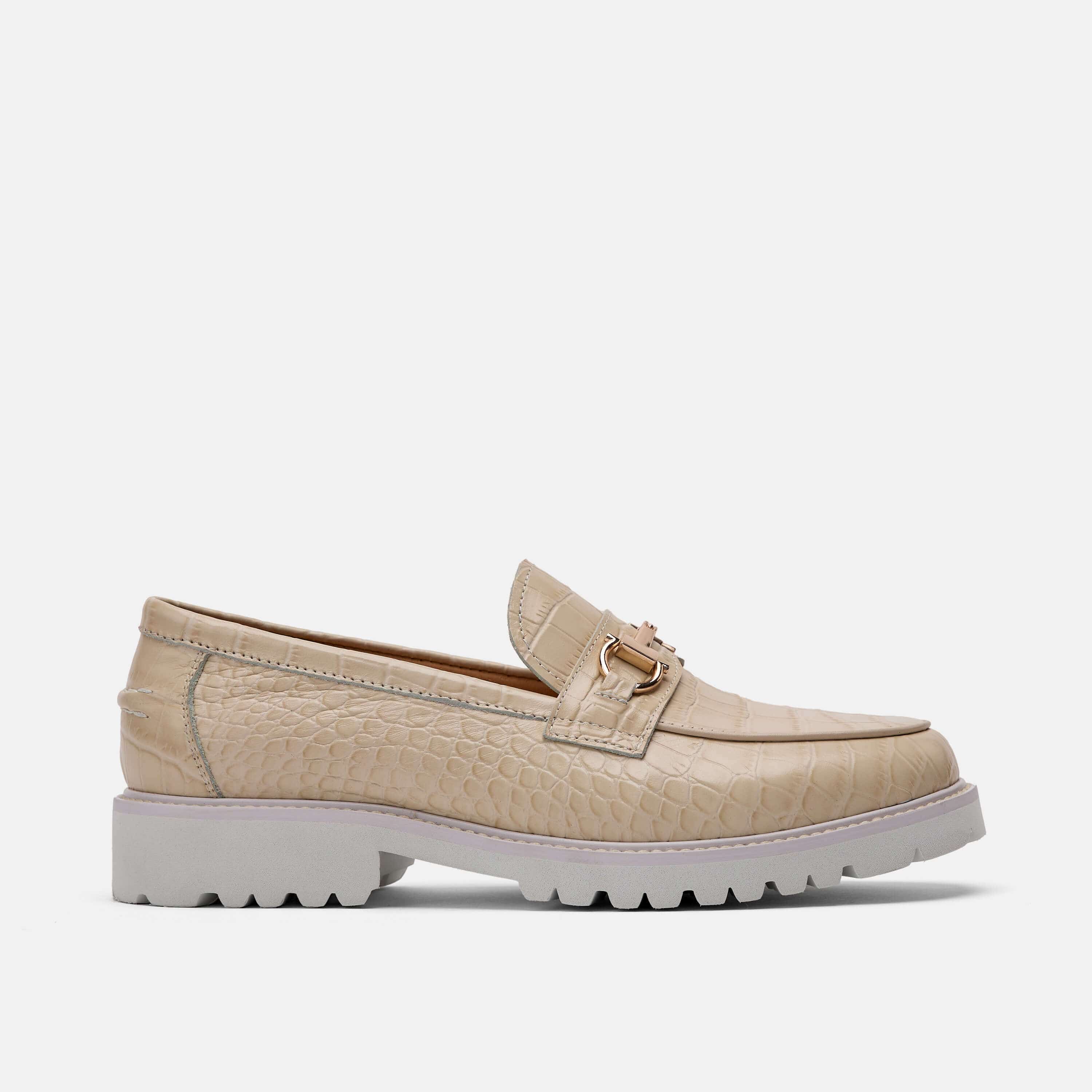 womens beige leather bit loafers