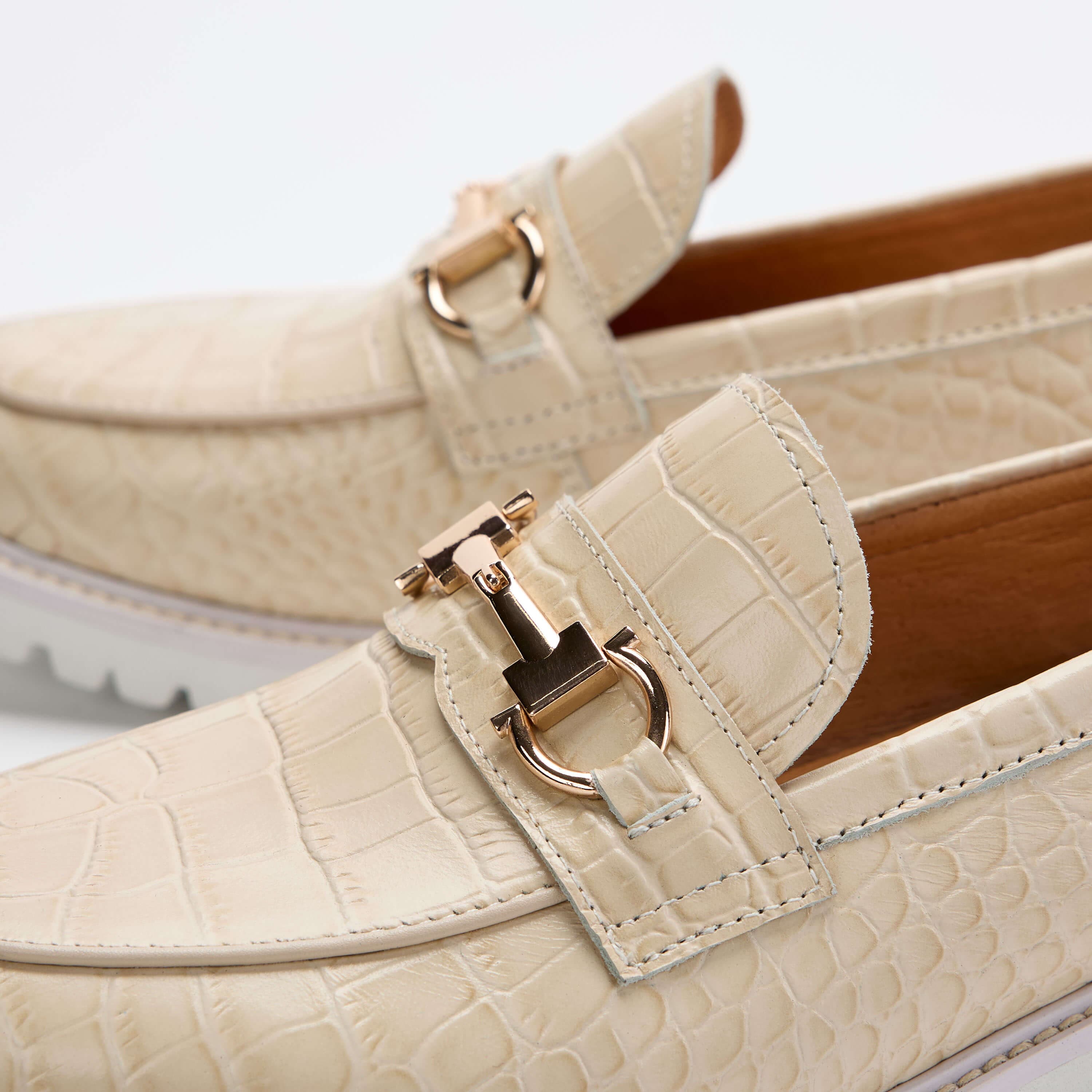 womens beige leather bit loafers