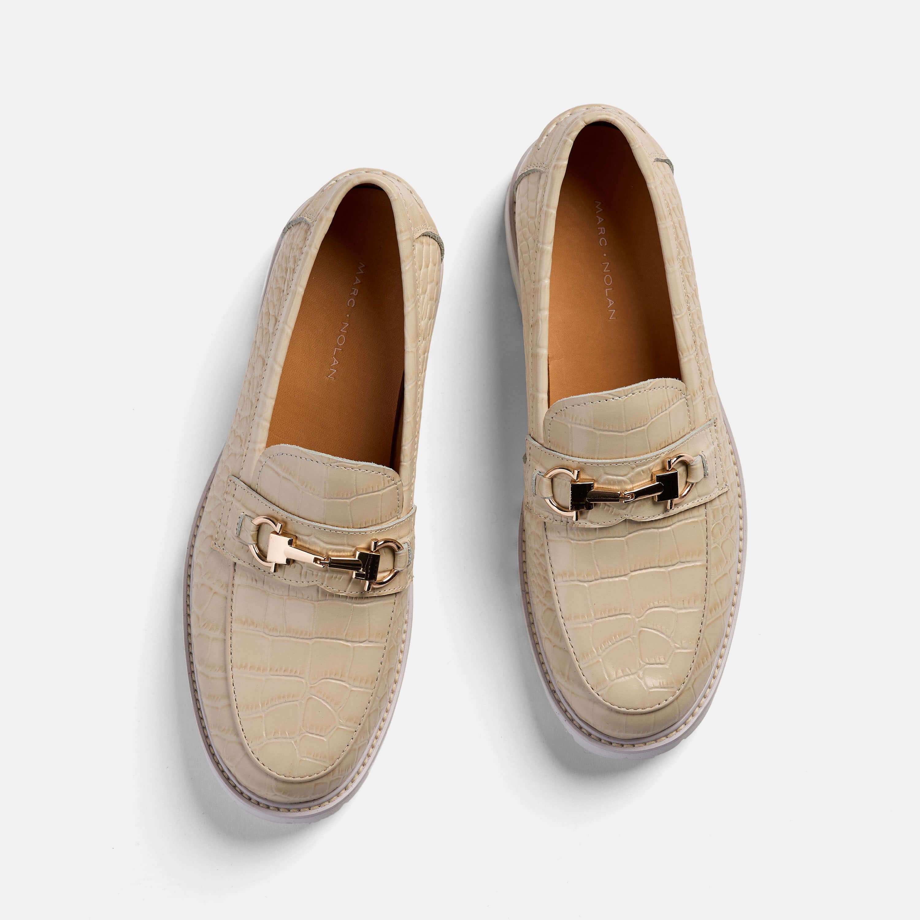 womens beige leather bit loafers