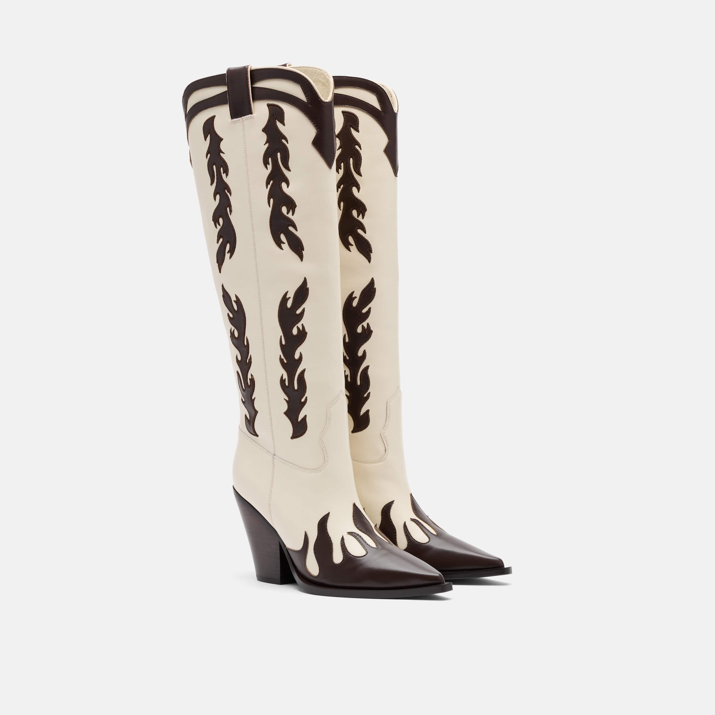 Belle Cream Flame Leather Knee High Boots