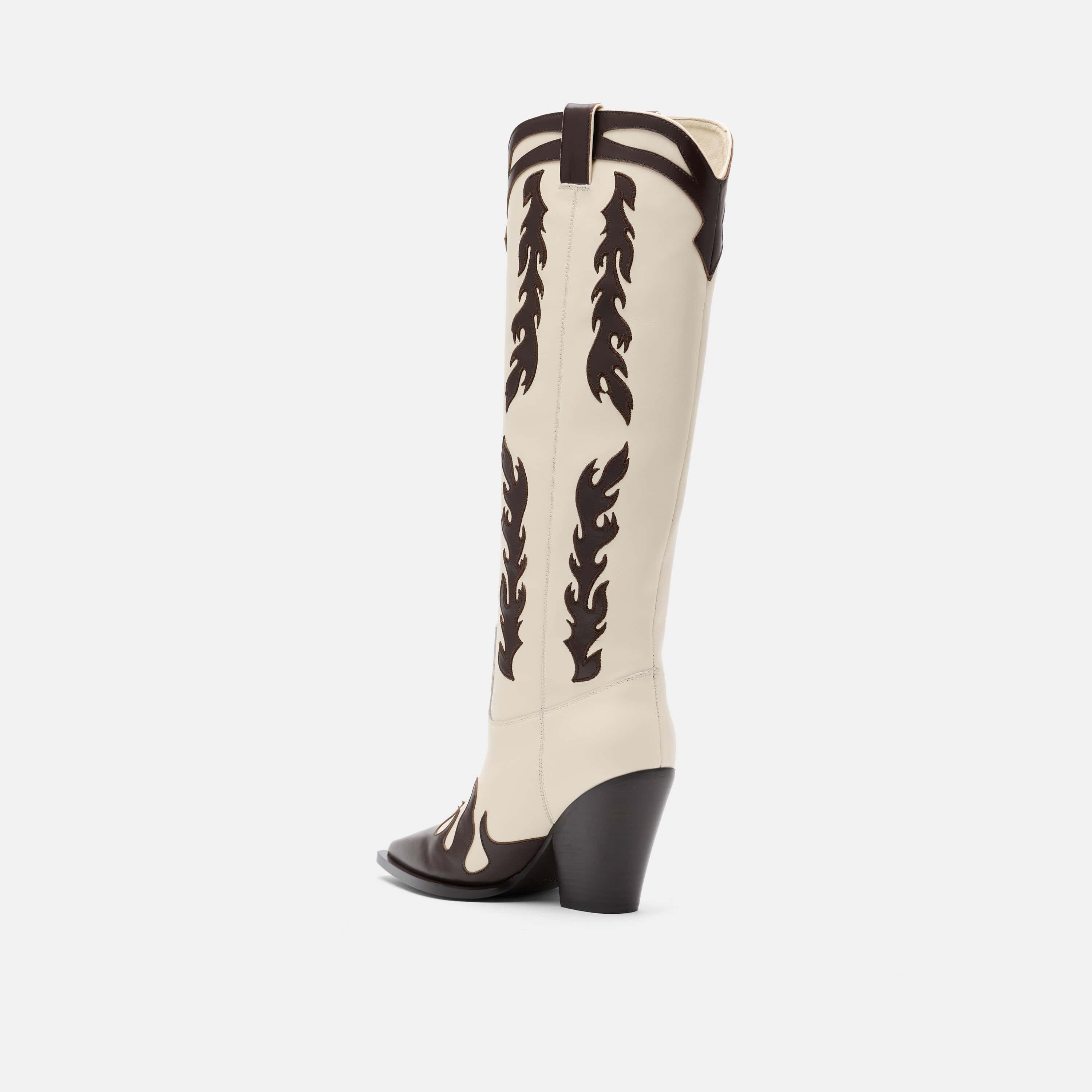 Belle Cream Flame Leather Knee High Boots