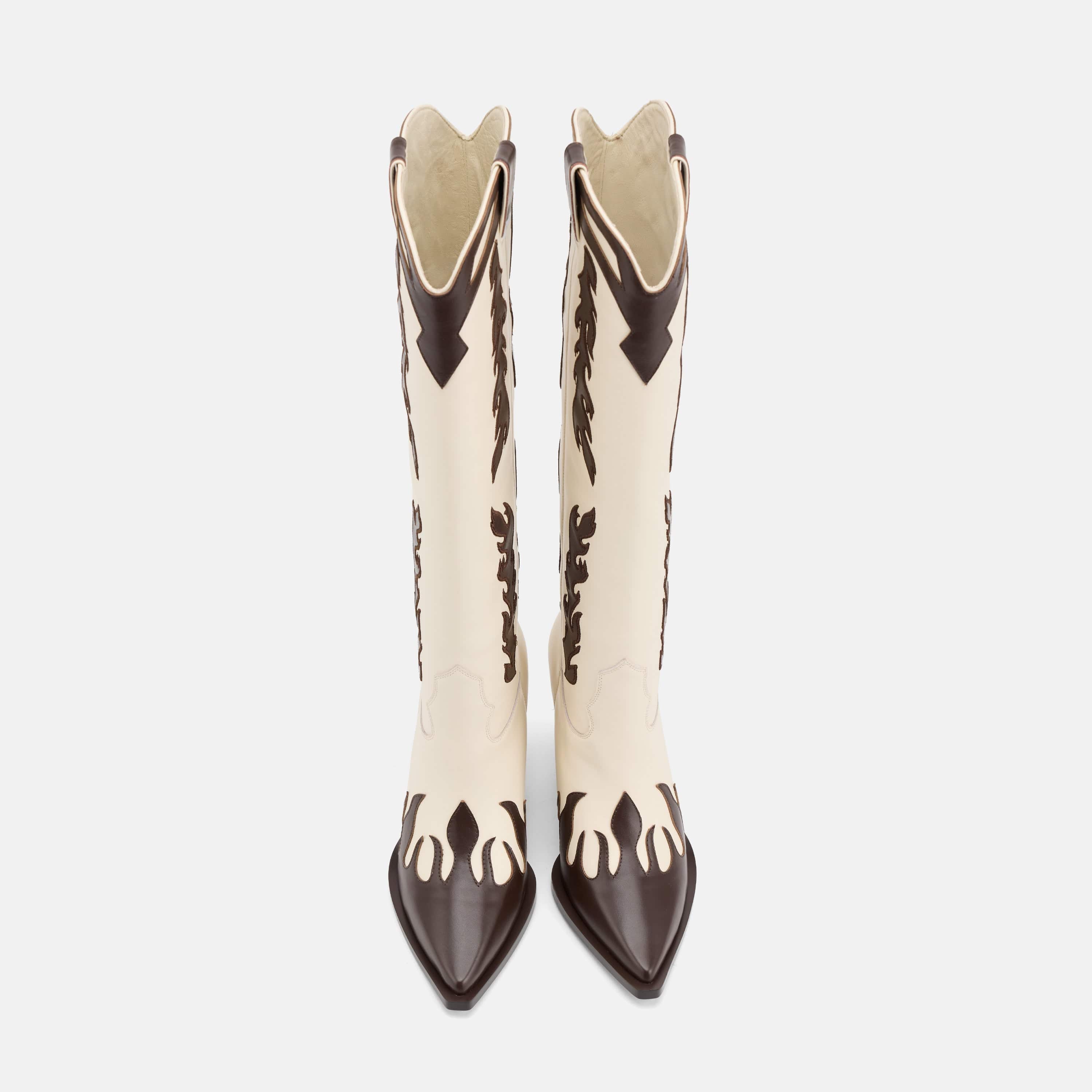 Belle Cream Flame Leather Knee High Boots