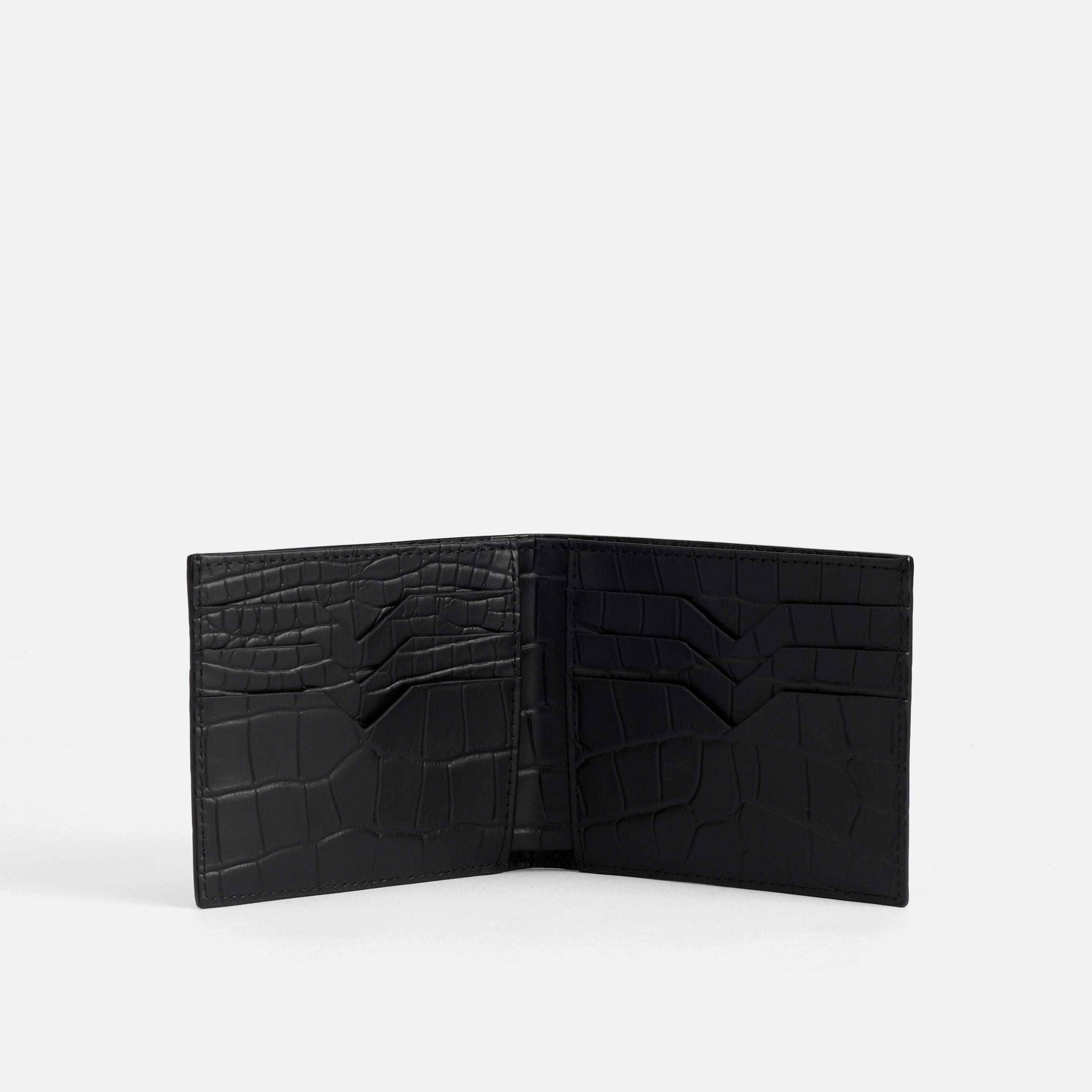 Marc Nolan Leather Bi-Fold Wallet - Black Crocskin