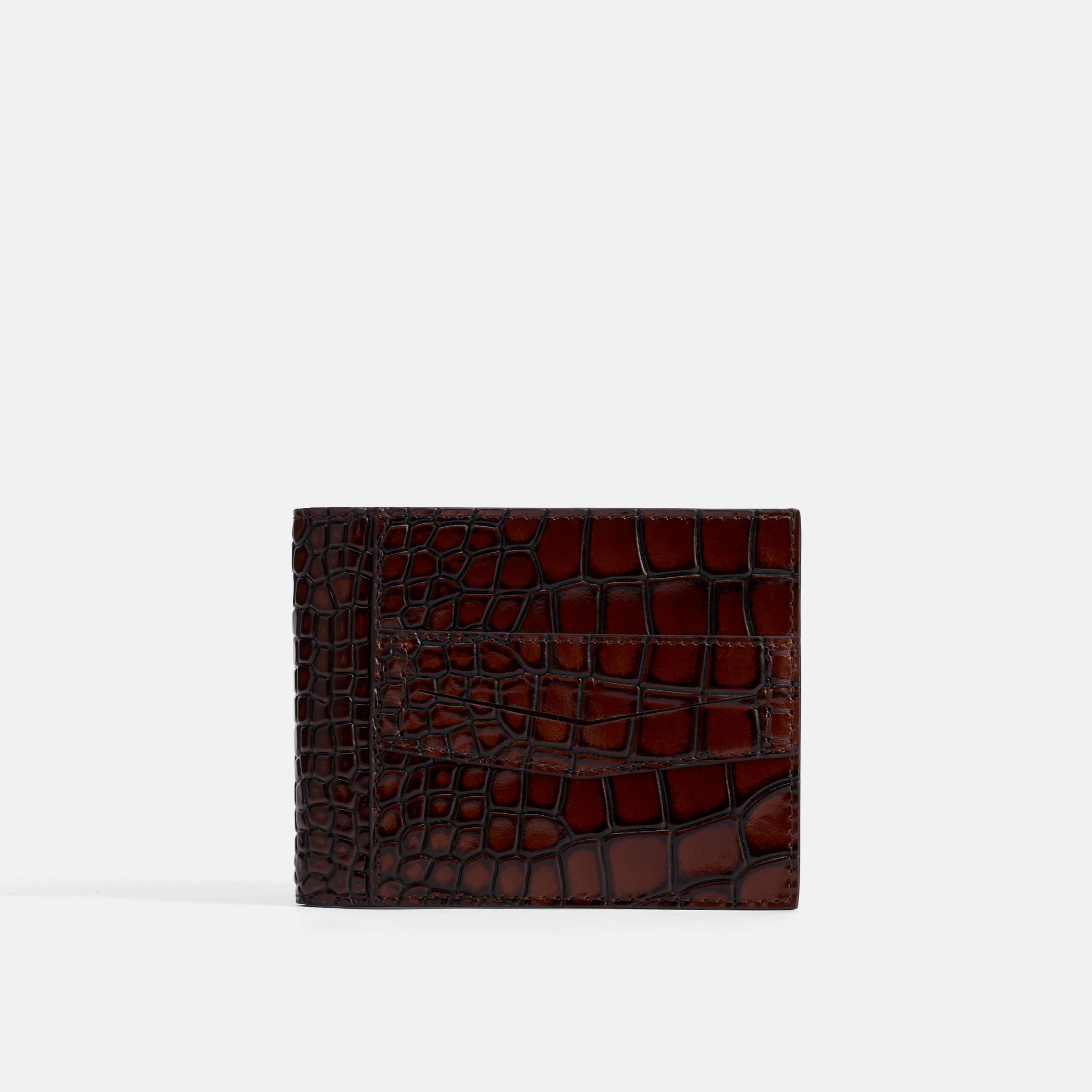 Marc Nolan Leather Bi-Fold Wallet - Brown Crocskin