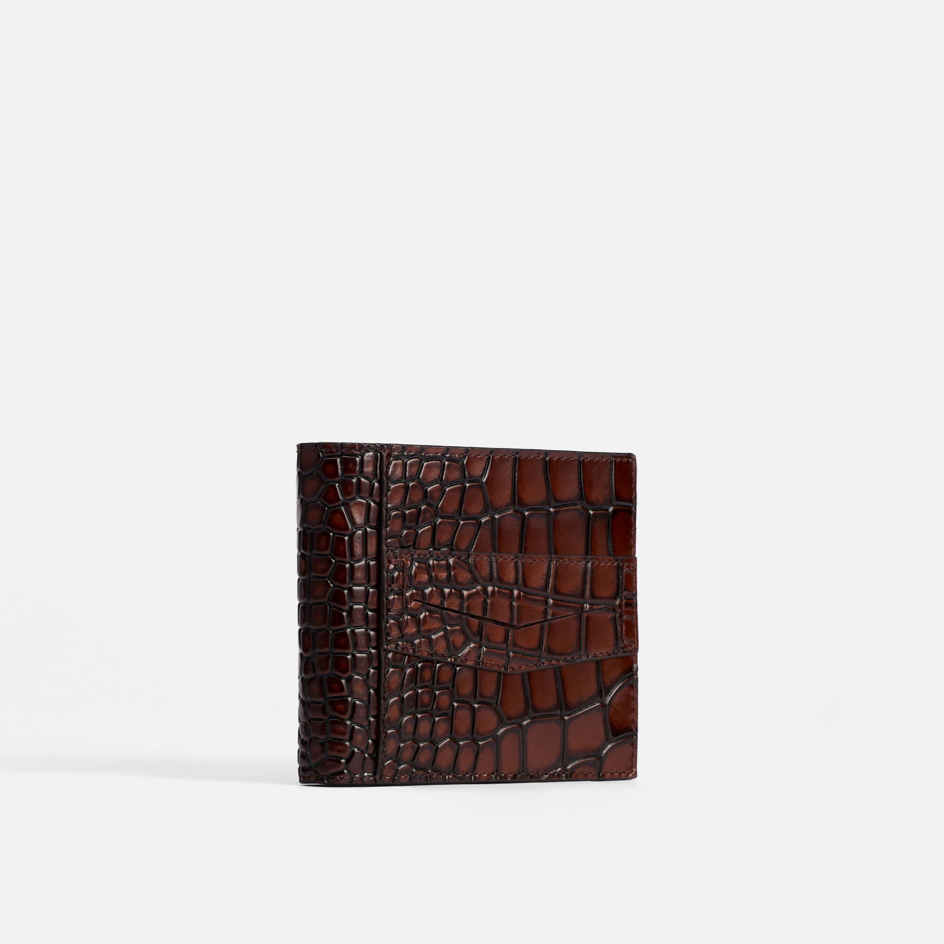 Marc Nolan Leather Bi-Fold Wallet - Brown Crocskin