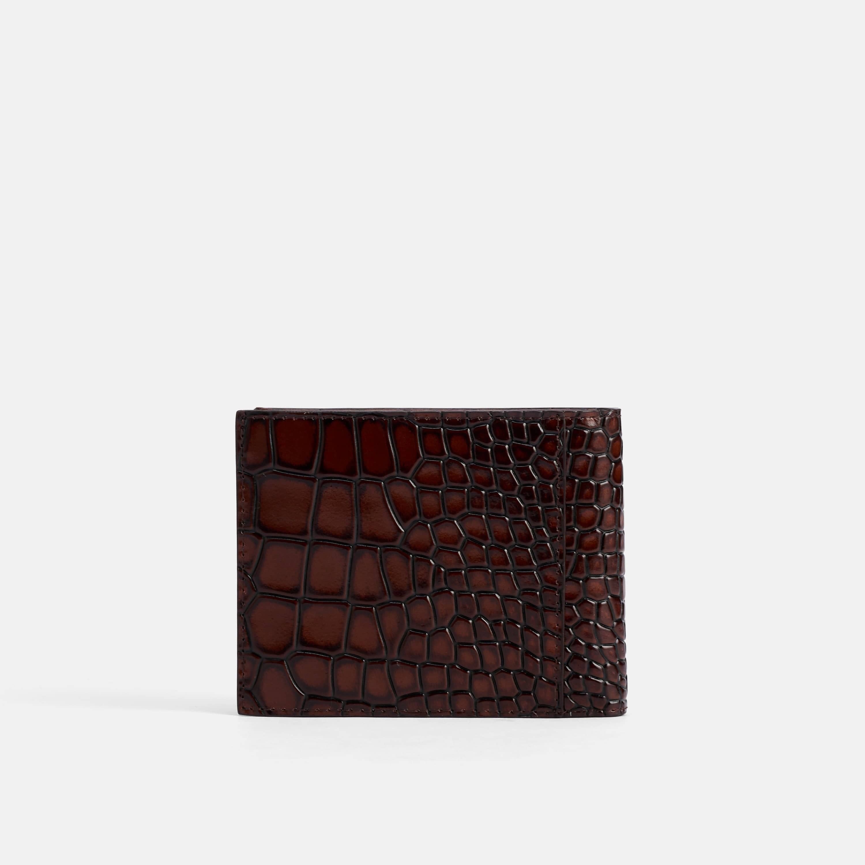 Marc Nolan Leather Bi-Fold Wallet - Brown Crocskin