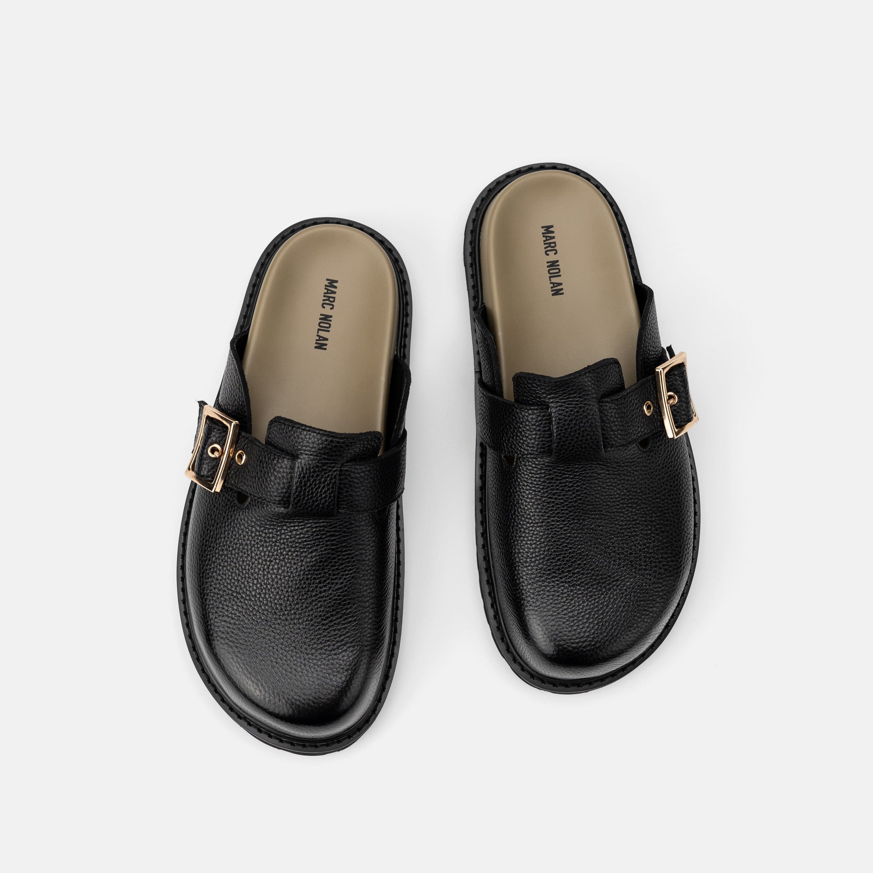 Shiloh Black Leather Clogs
