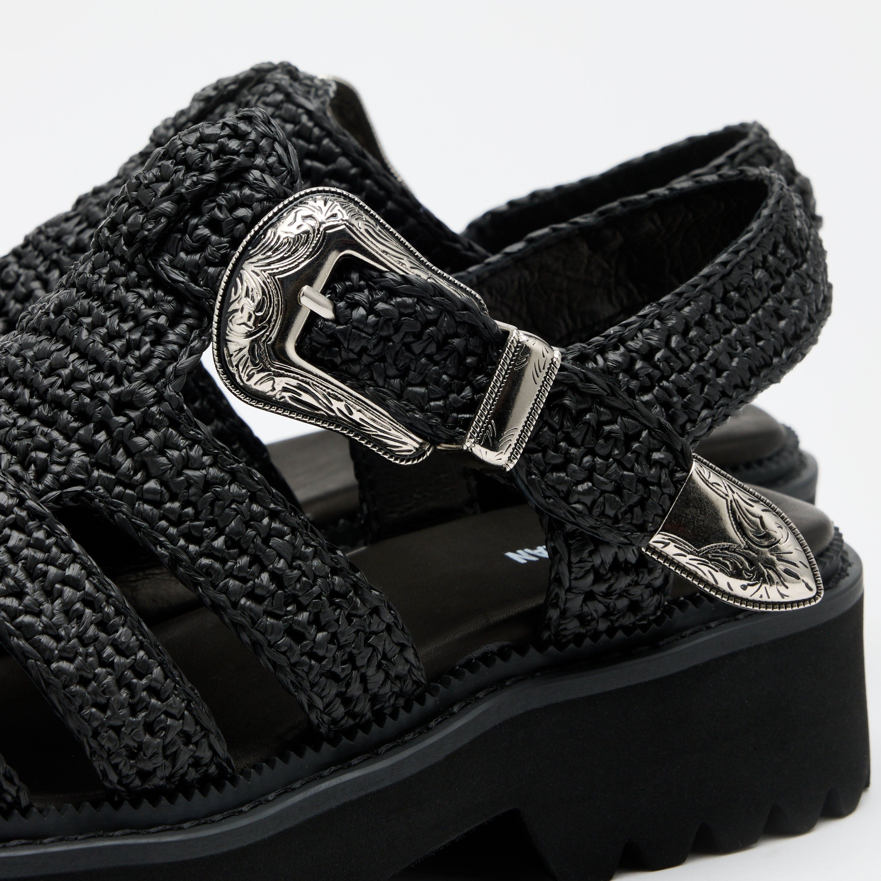 Maya Black Crochet Lug Fisherman Sandals