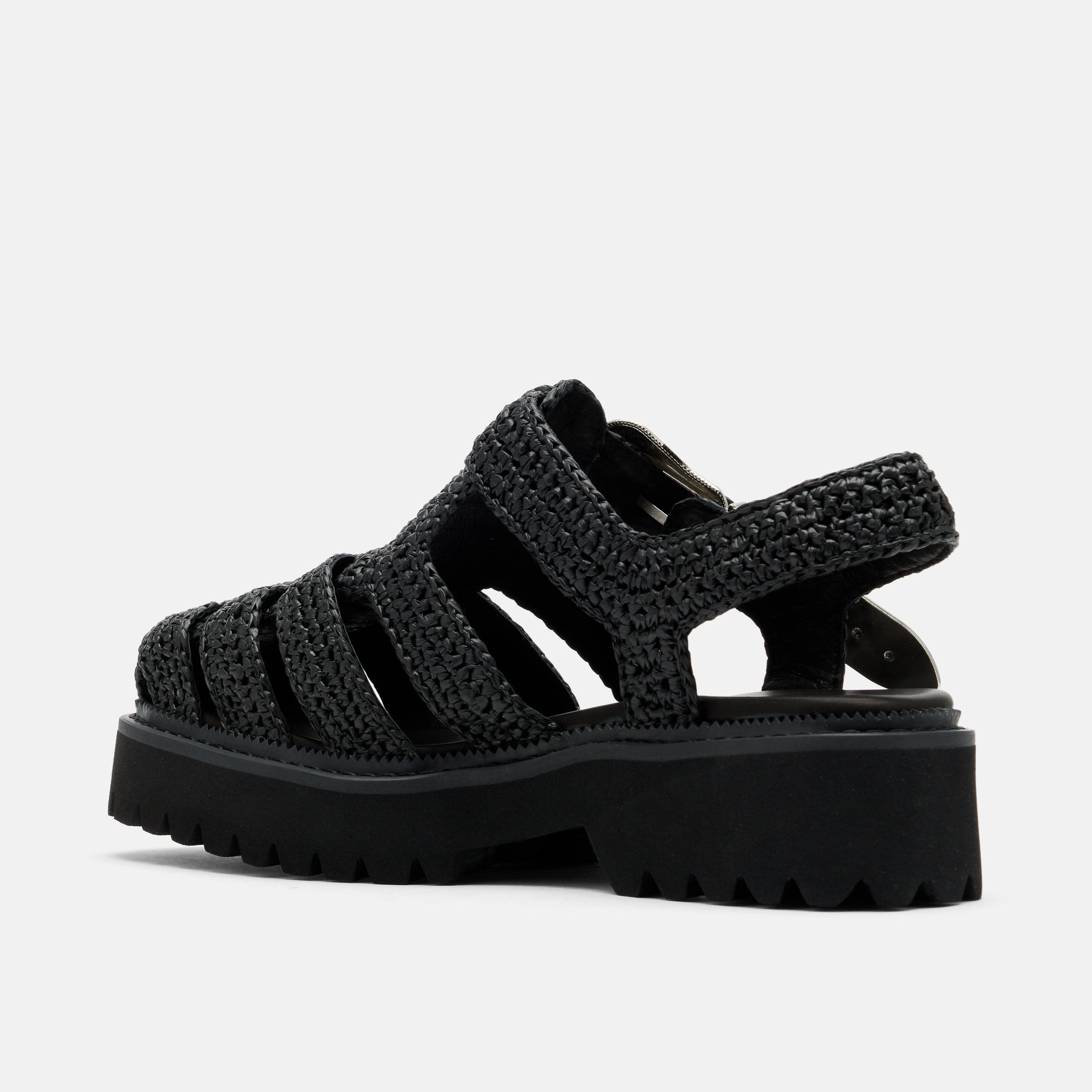 Maya Black Crochet Lug Fisherman Sandals