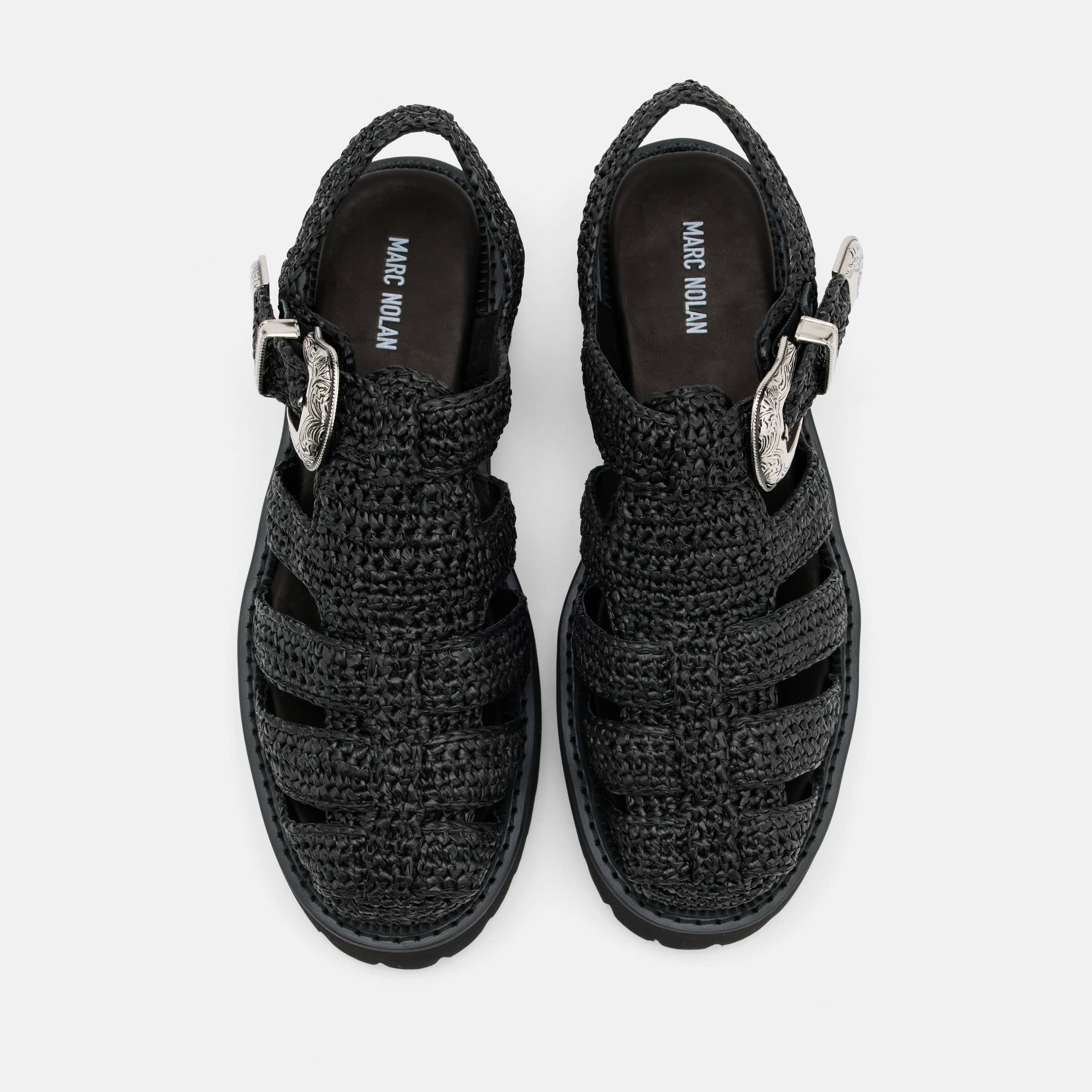 Maya Black Crochet Lug Fisherman Sandals