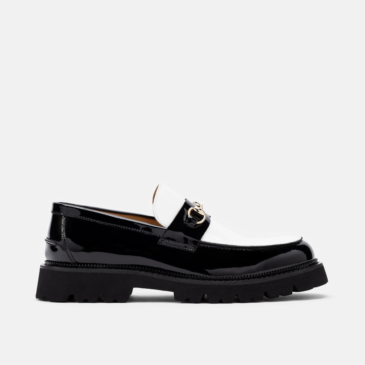Blake Black/White Patent Leather Lug Bit Loafers display picture 2