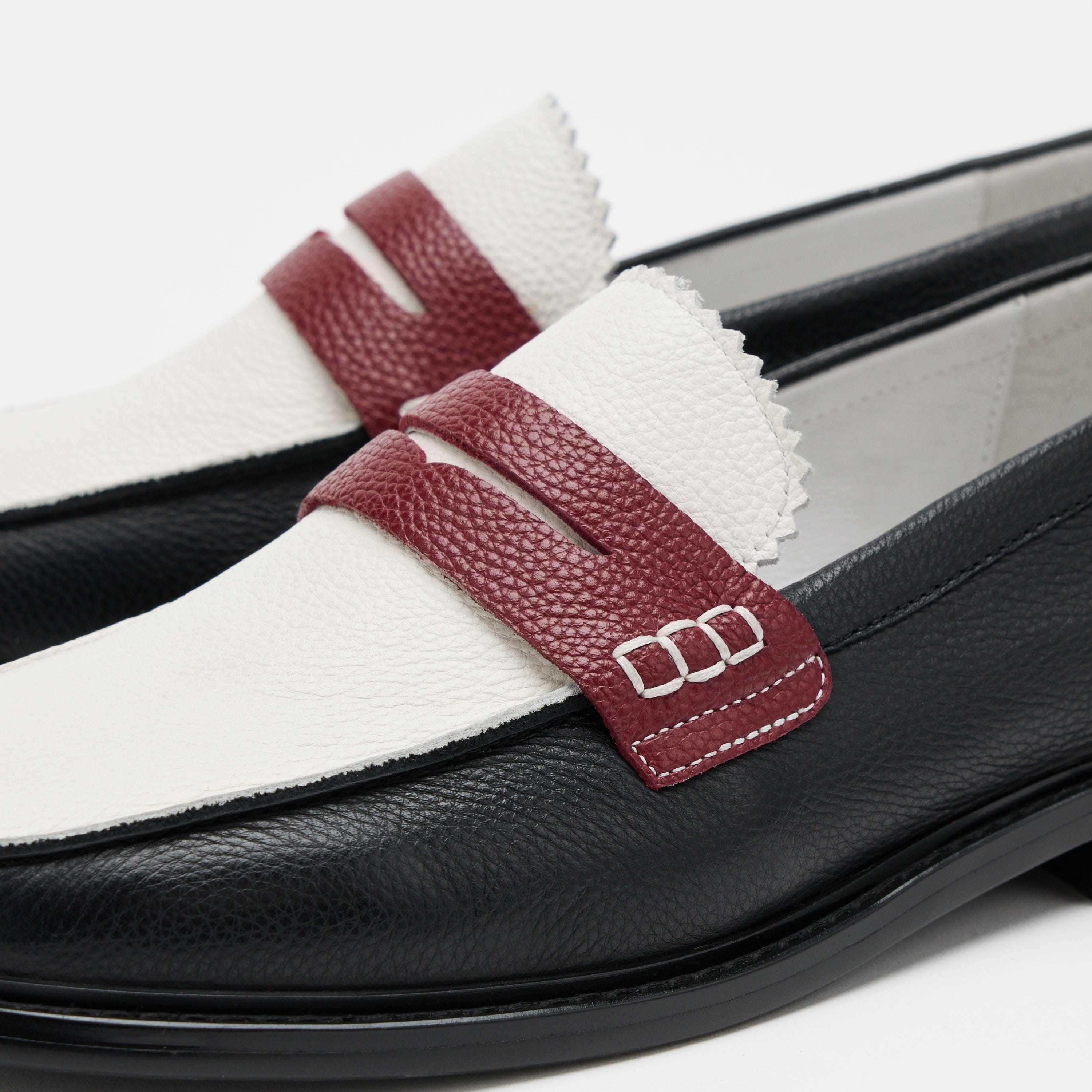 Calum Black/White/Red Leather Penny Loafers