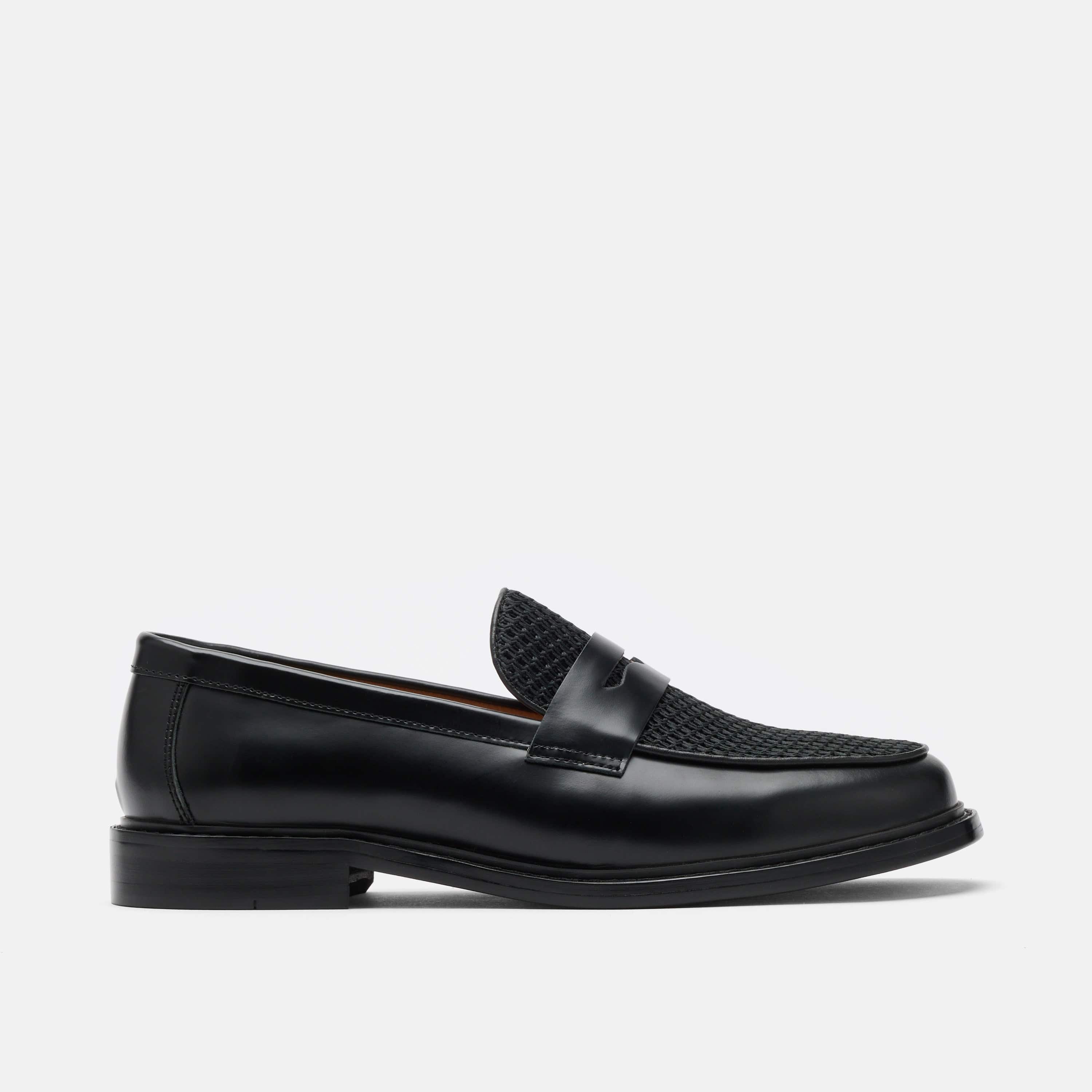 Ms. Calum Black Leather Penny Loafers