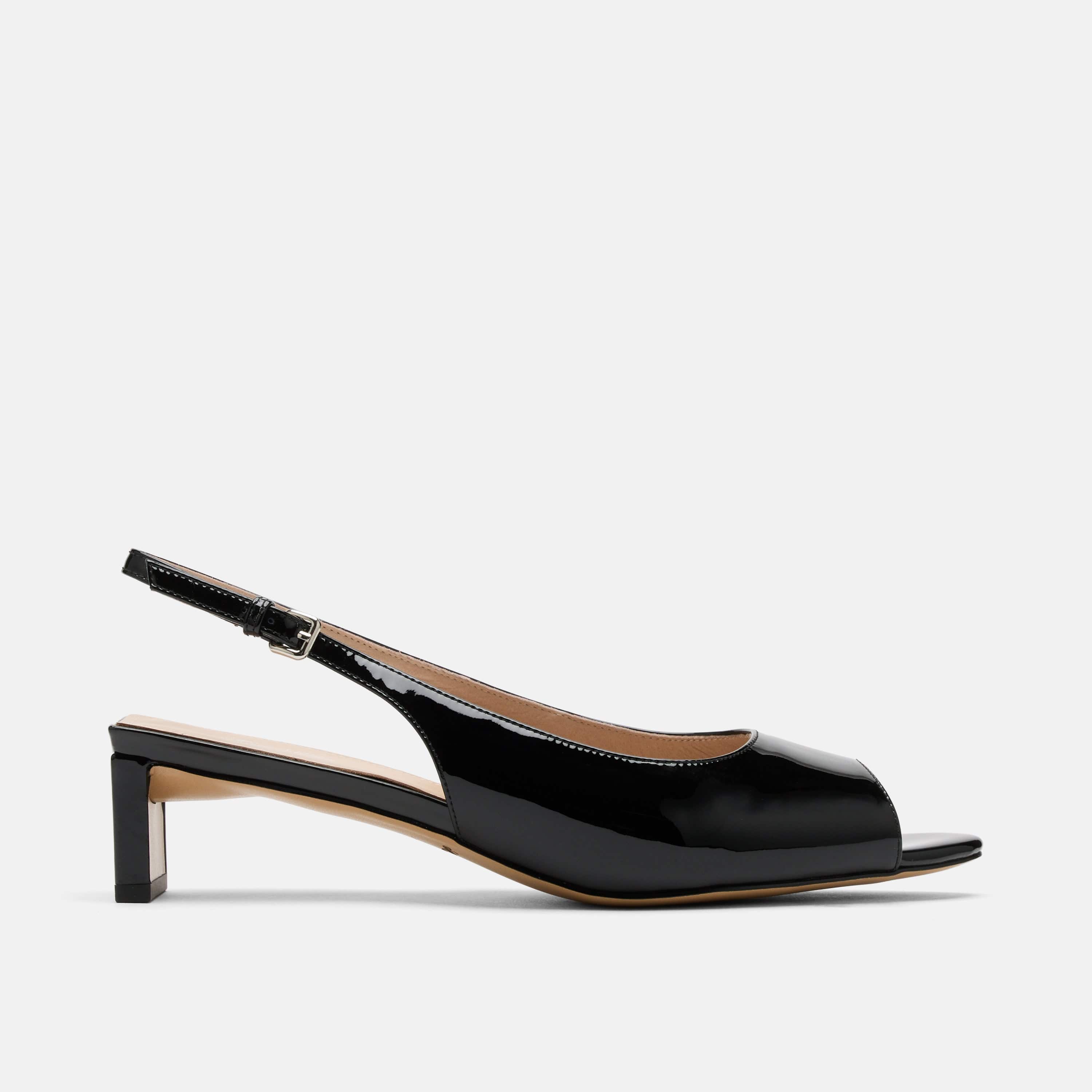 Carmen Black Patent Leather Slingback Peep Toe Heels