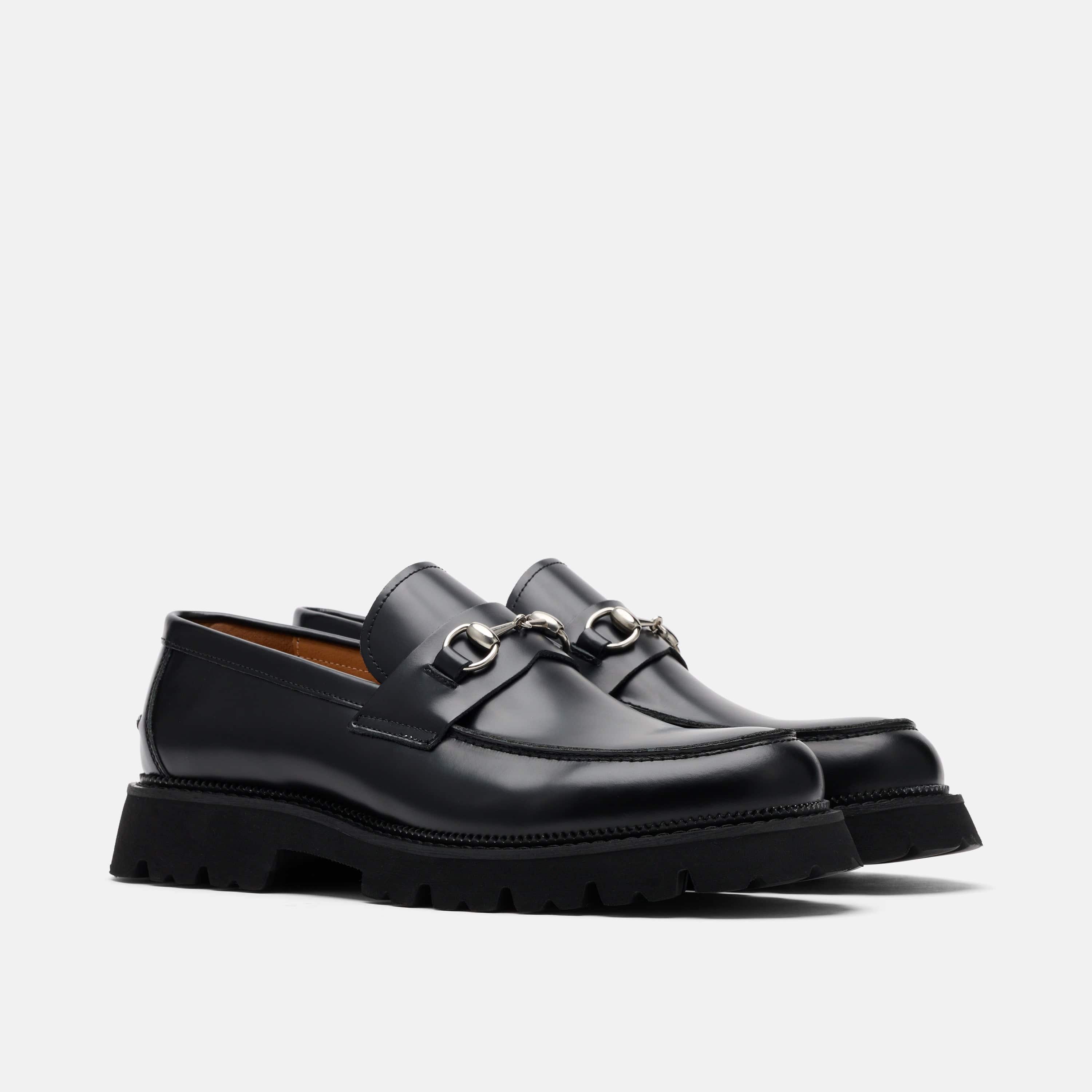 Blake Black Leather Lug Bit Loafers