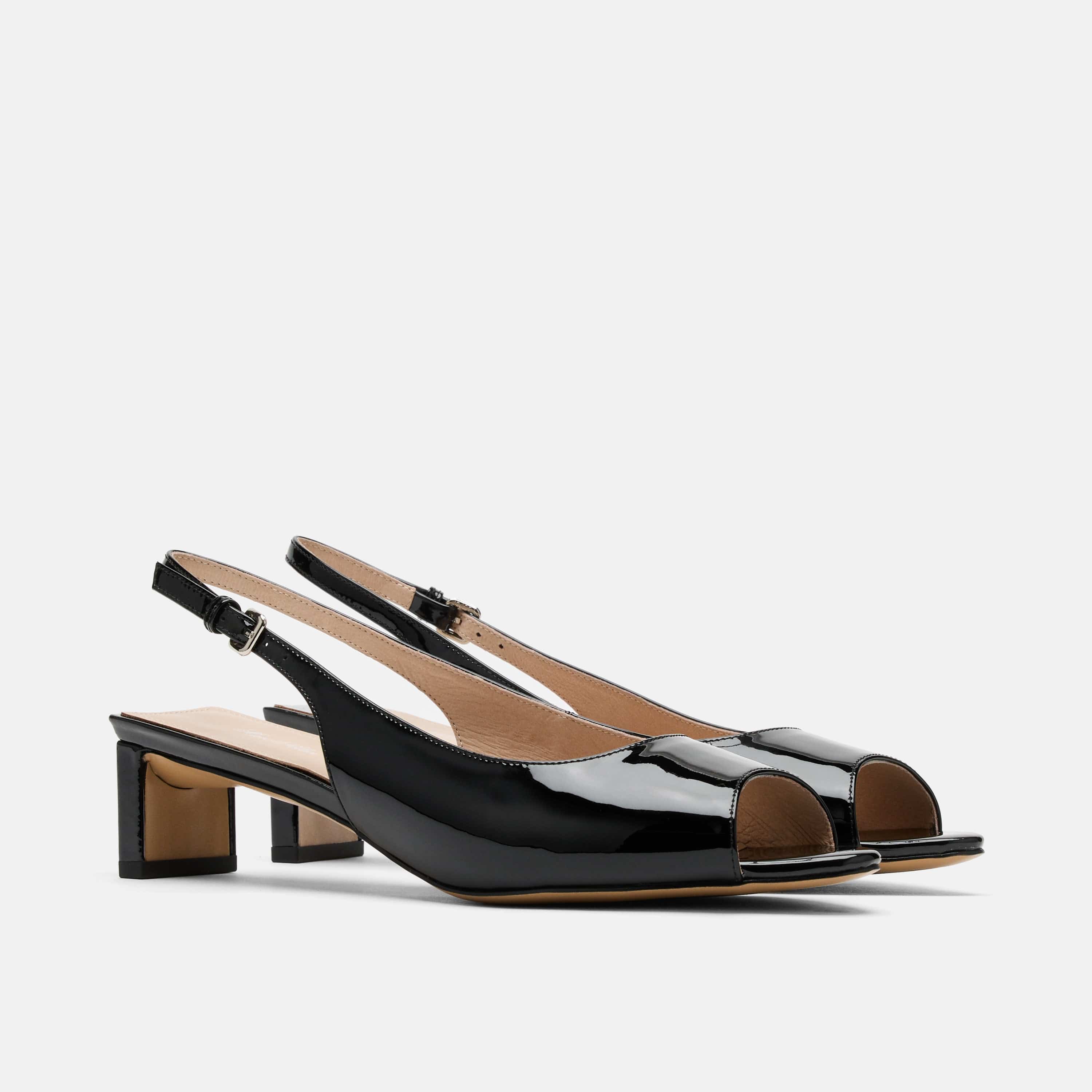 Carmen Black Patent Leather Slingback Peep Toe Heels