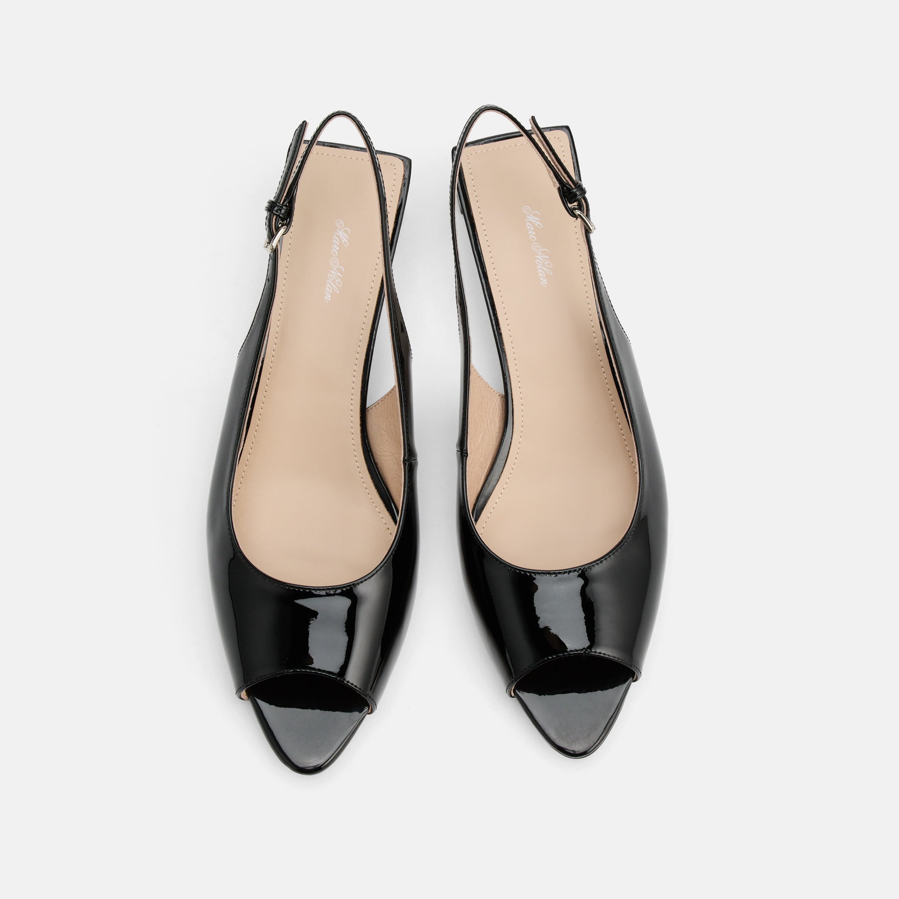 Carmen Black Patent Leather Slingback Peep Toe Heels