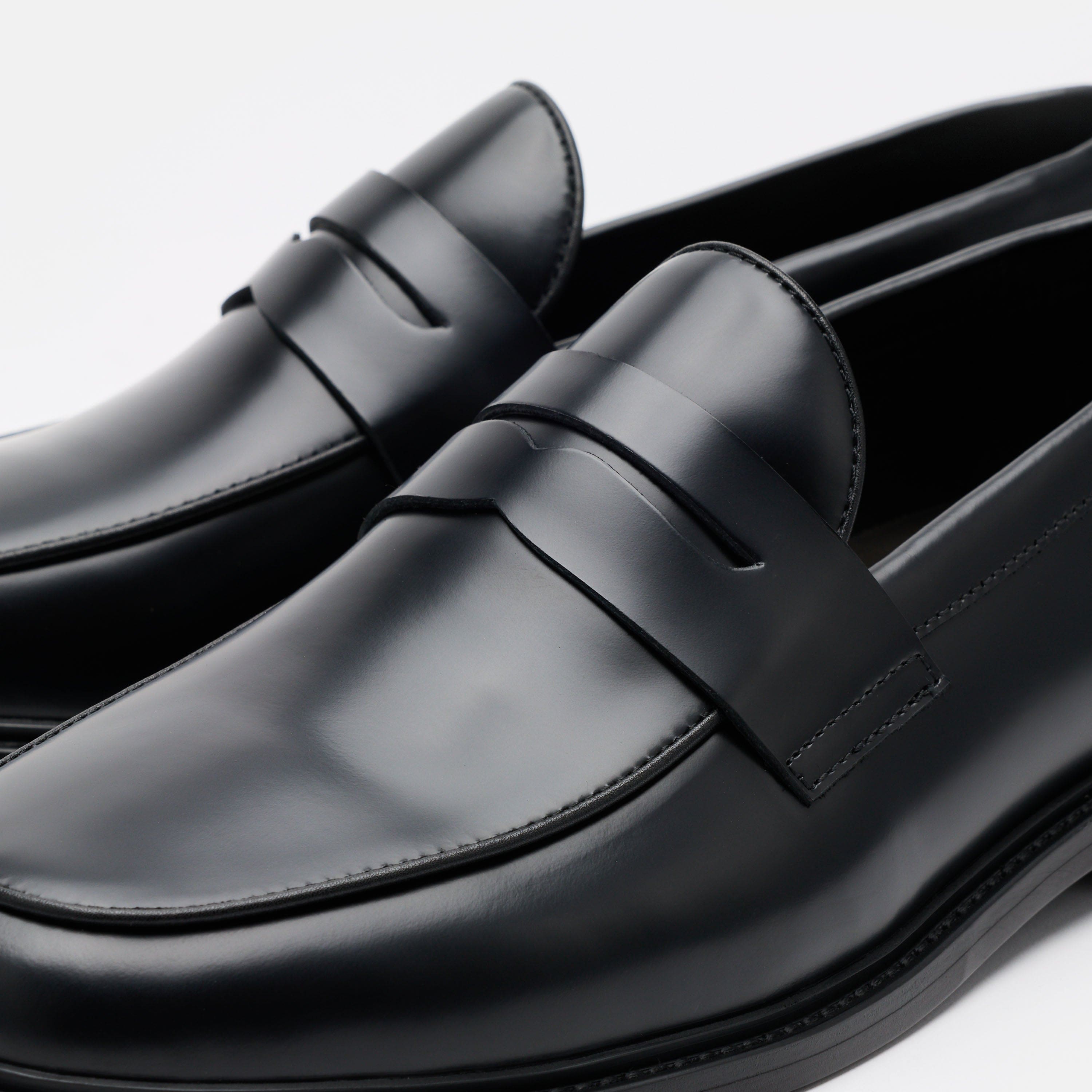 Calum Black Calf Leather Penny Loafers