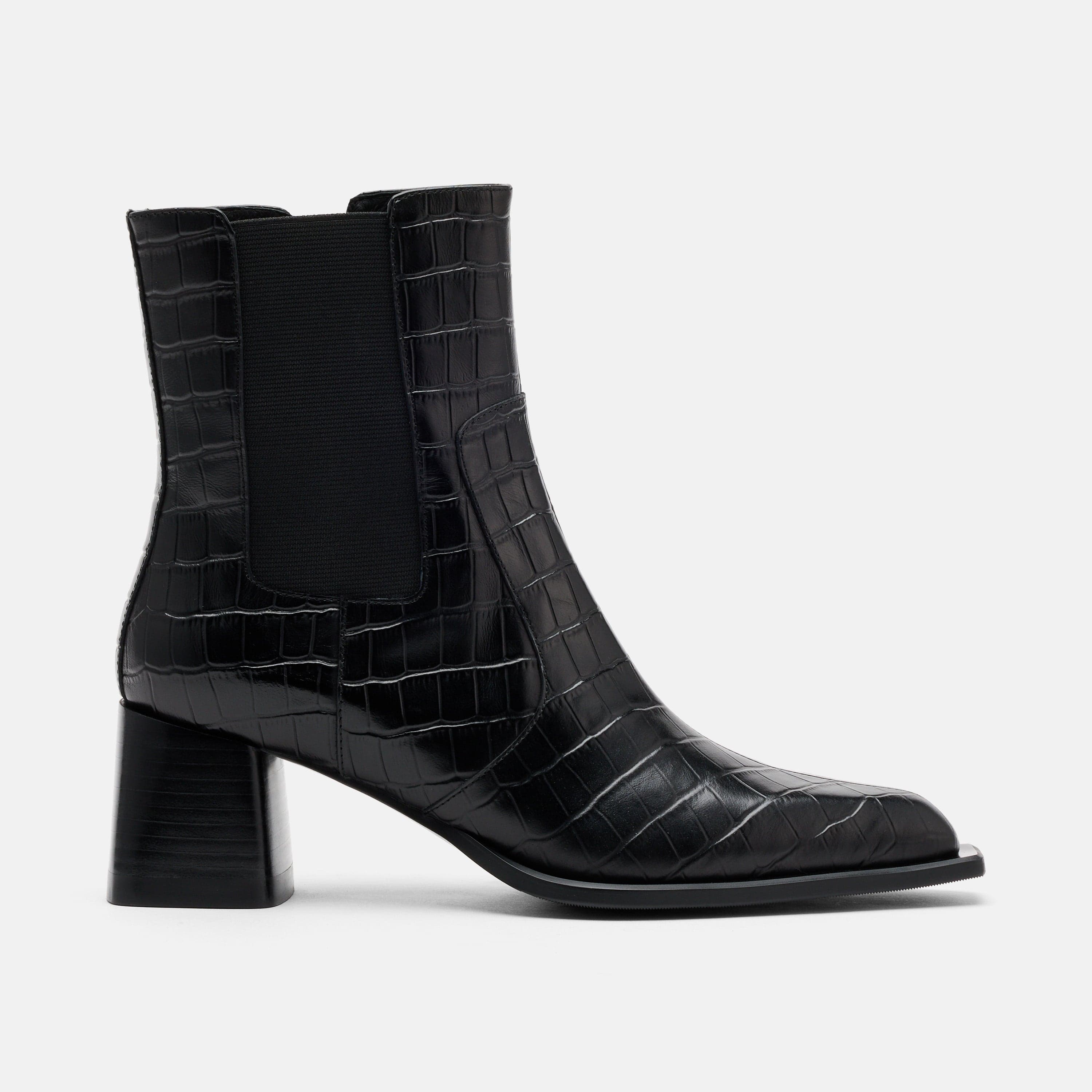 Harper Black Croc Leather Square Toe Chelsea Boots