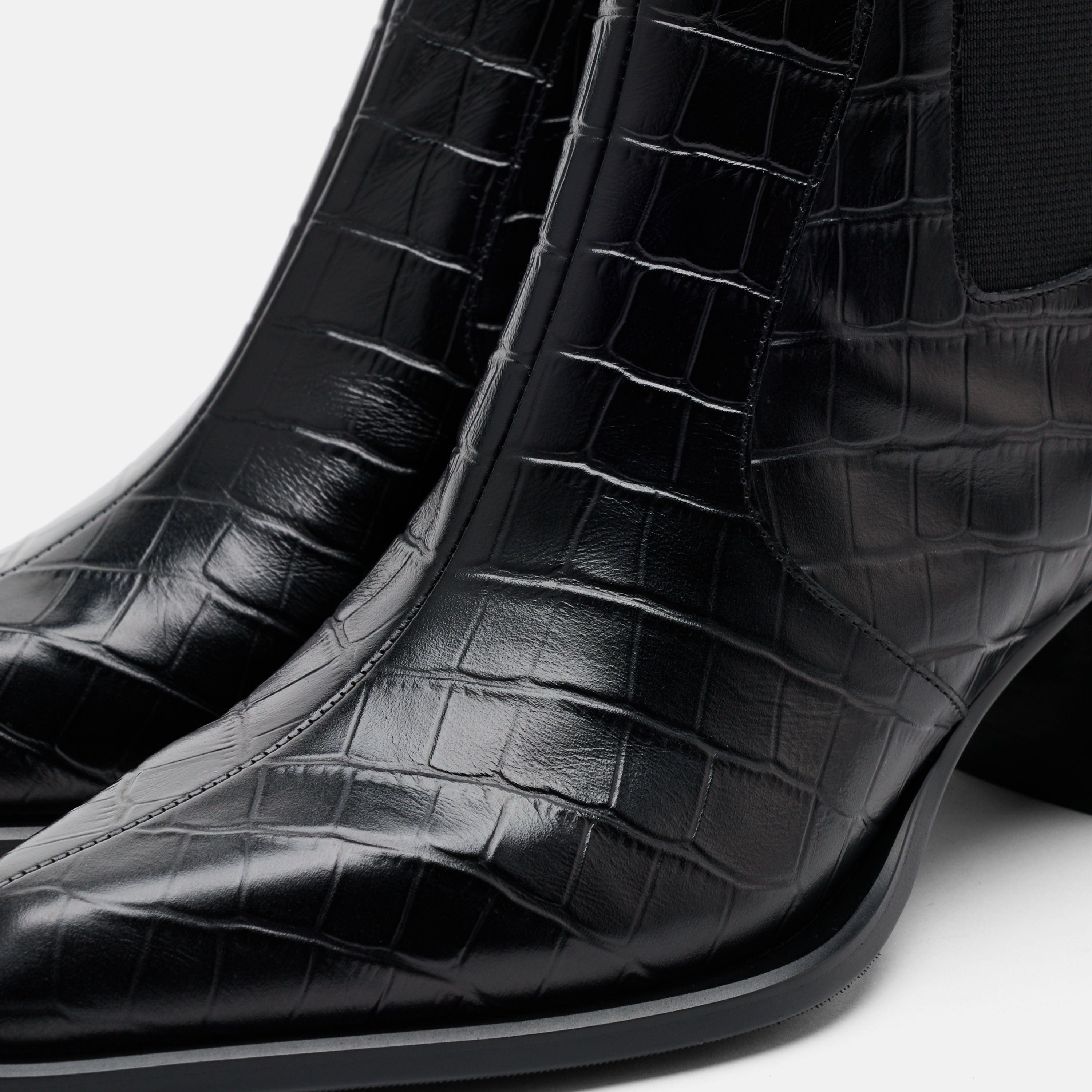 Harper Black Croc Leather Square Toe Chelsea Boots