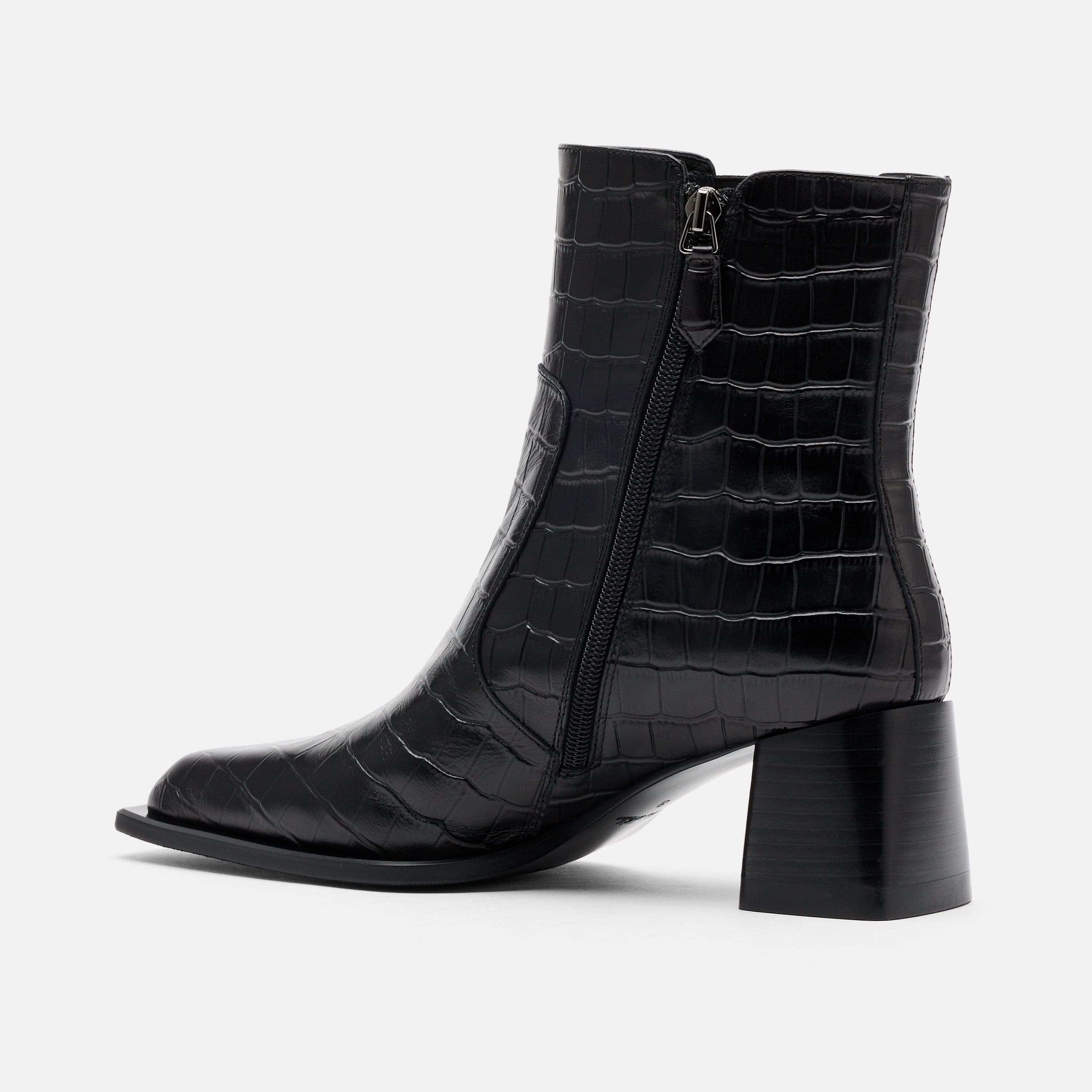 Harper Black Croc Leather Square Toe Chelsea Boots