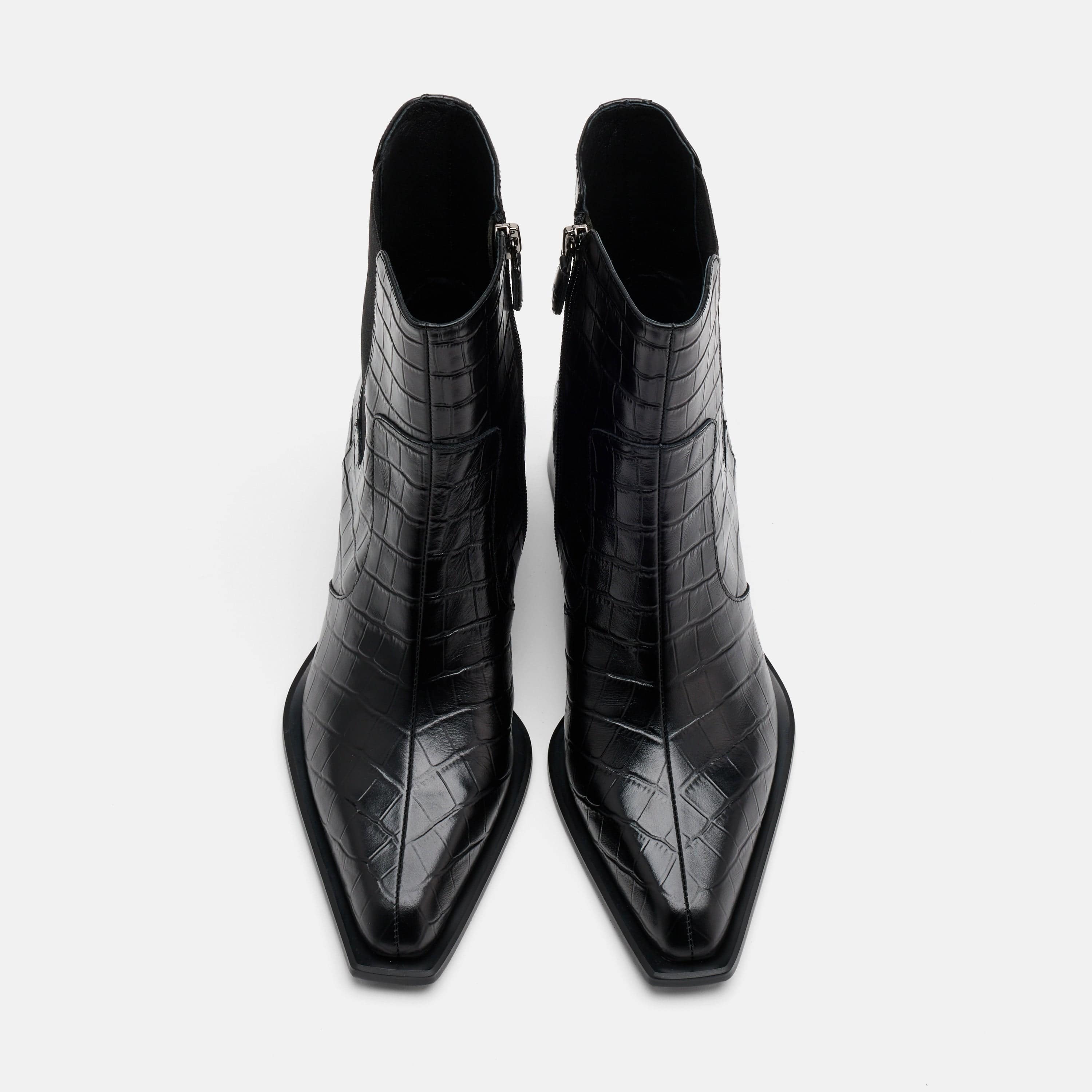 Harper Black Croc Leather Square Toe Chelsea Boots