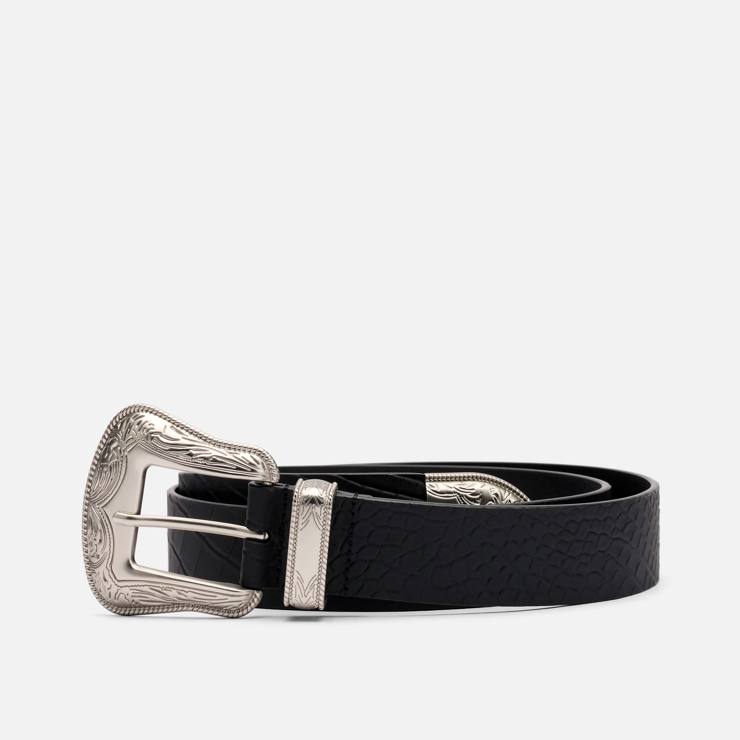Marc Nolan Leather Belt - Black Crocskin