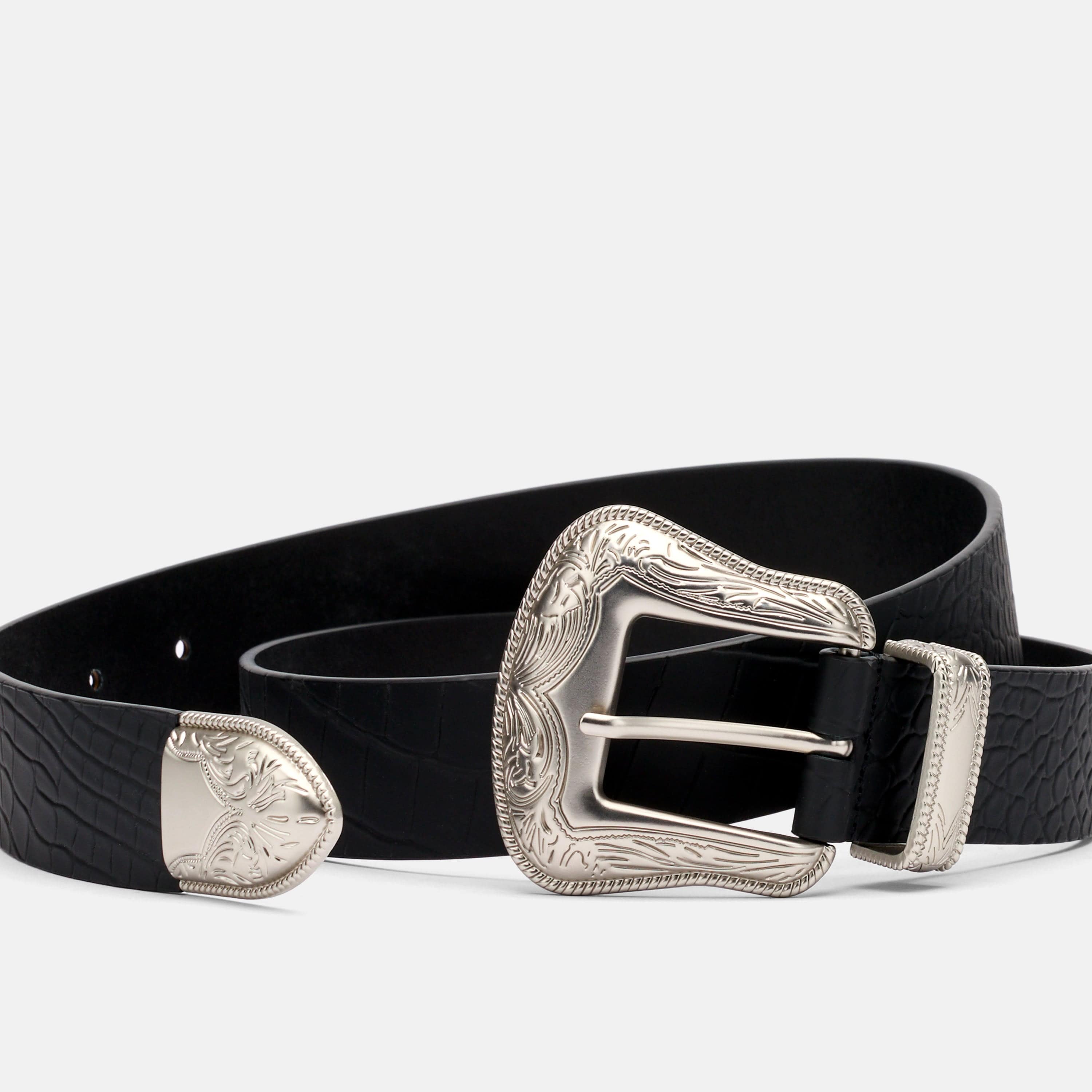 Marc Nolan Leather Belt - Black Crocskin