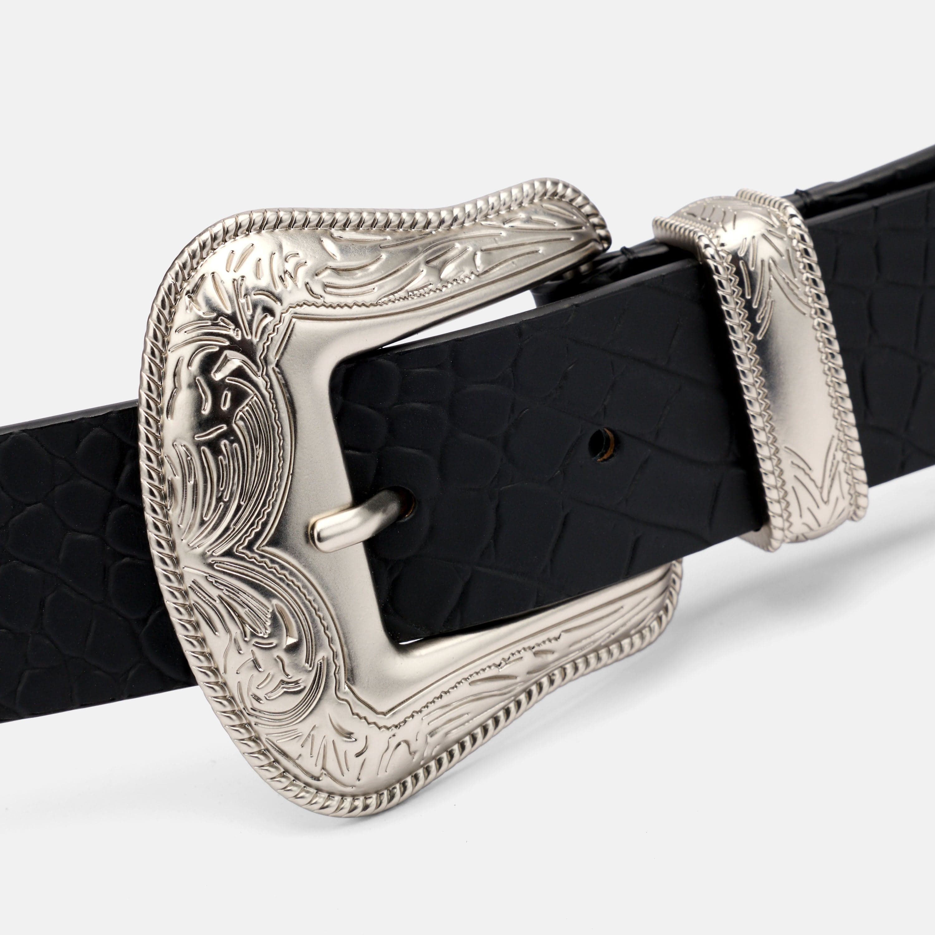 Marc Nolan Leather Belt - Black Crocskin
