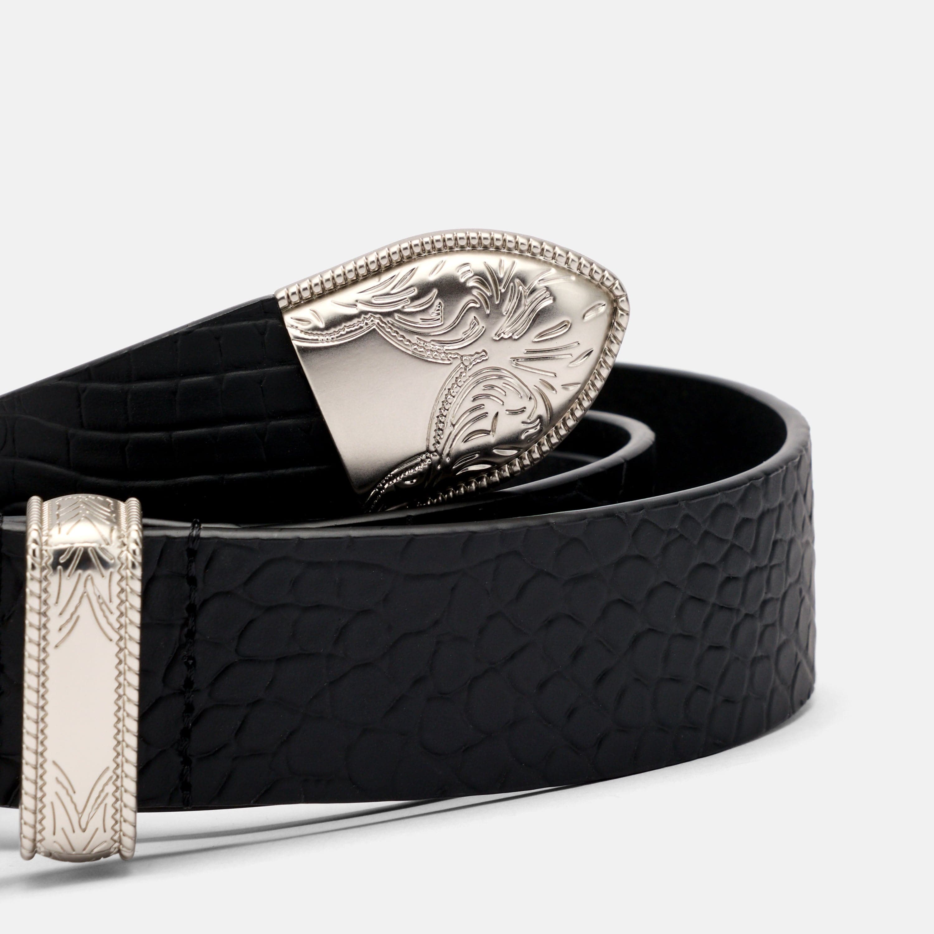 Marc Nolan Leather Belt - Black Crocskin
