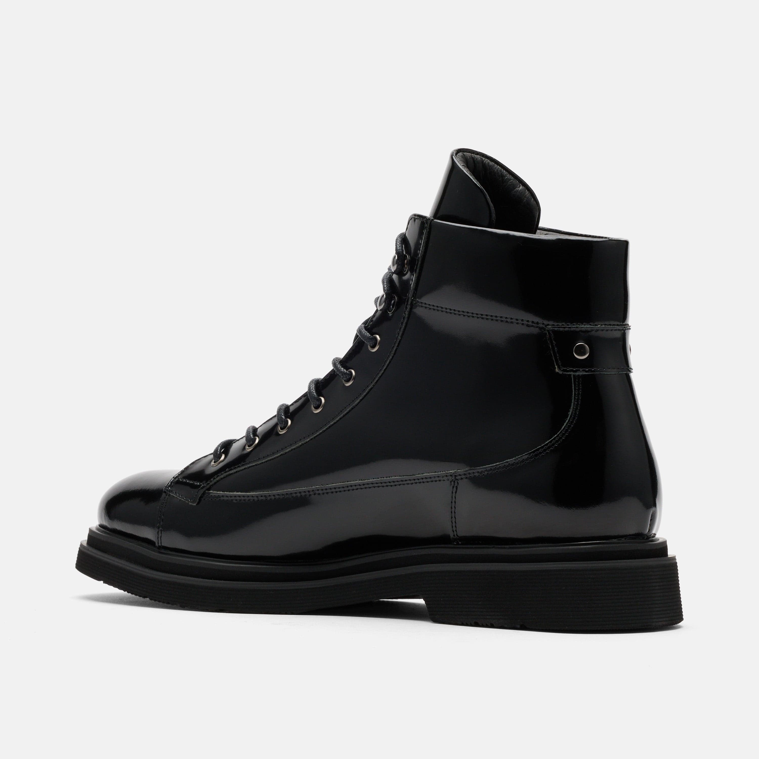 Aiden Black Patent Leather Combat Boots