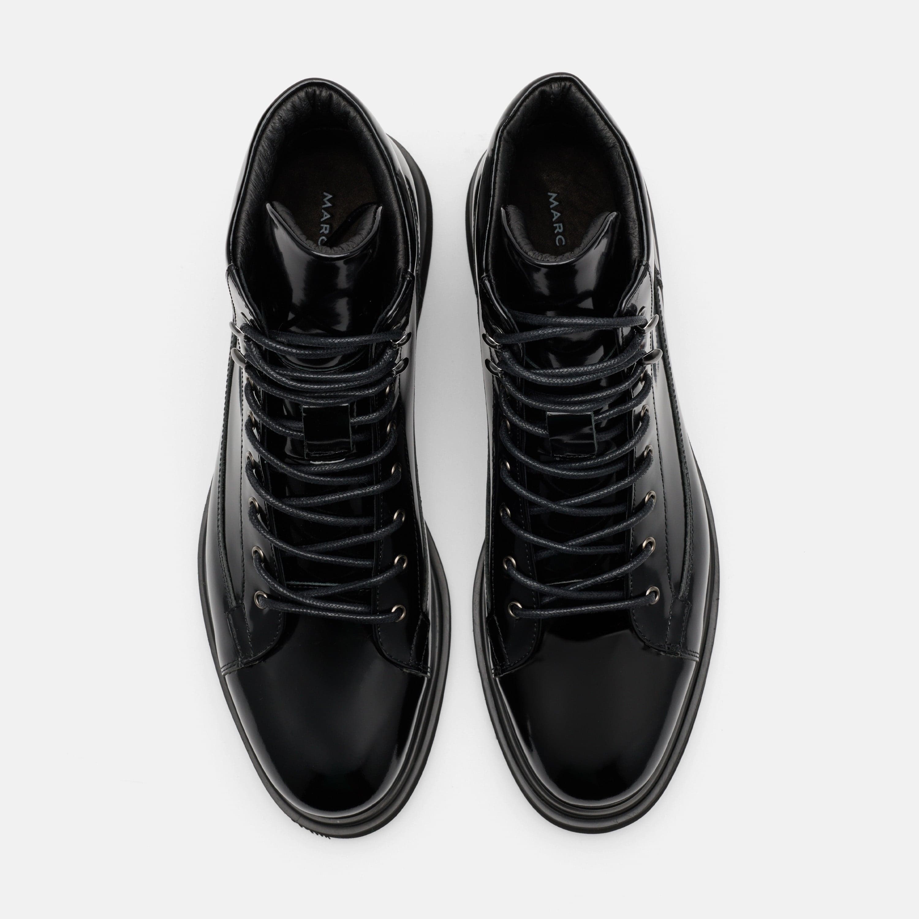 Aiden Black Patent Leather Combat Boots