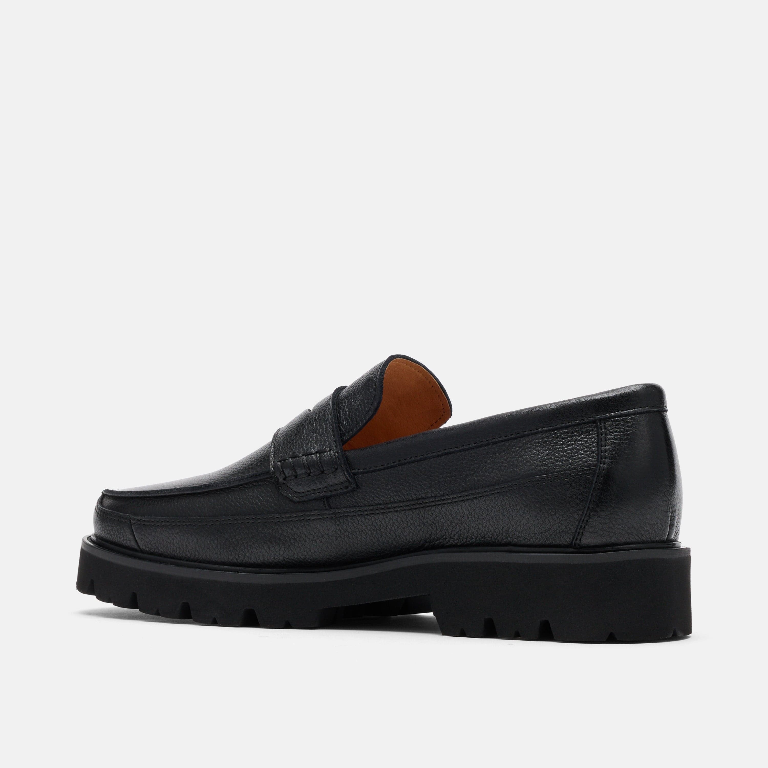 Adler Black Pebble Leather Lug Penny Loafers