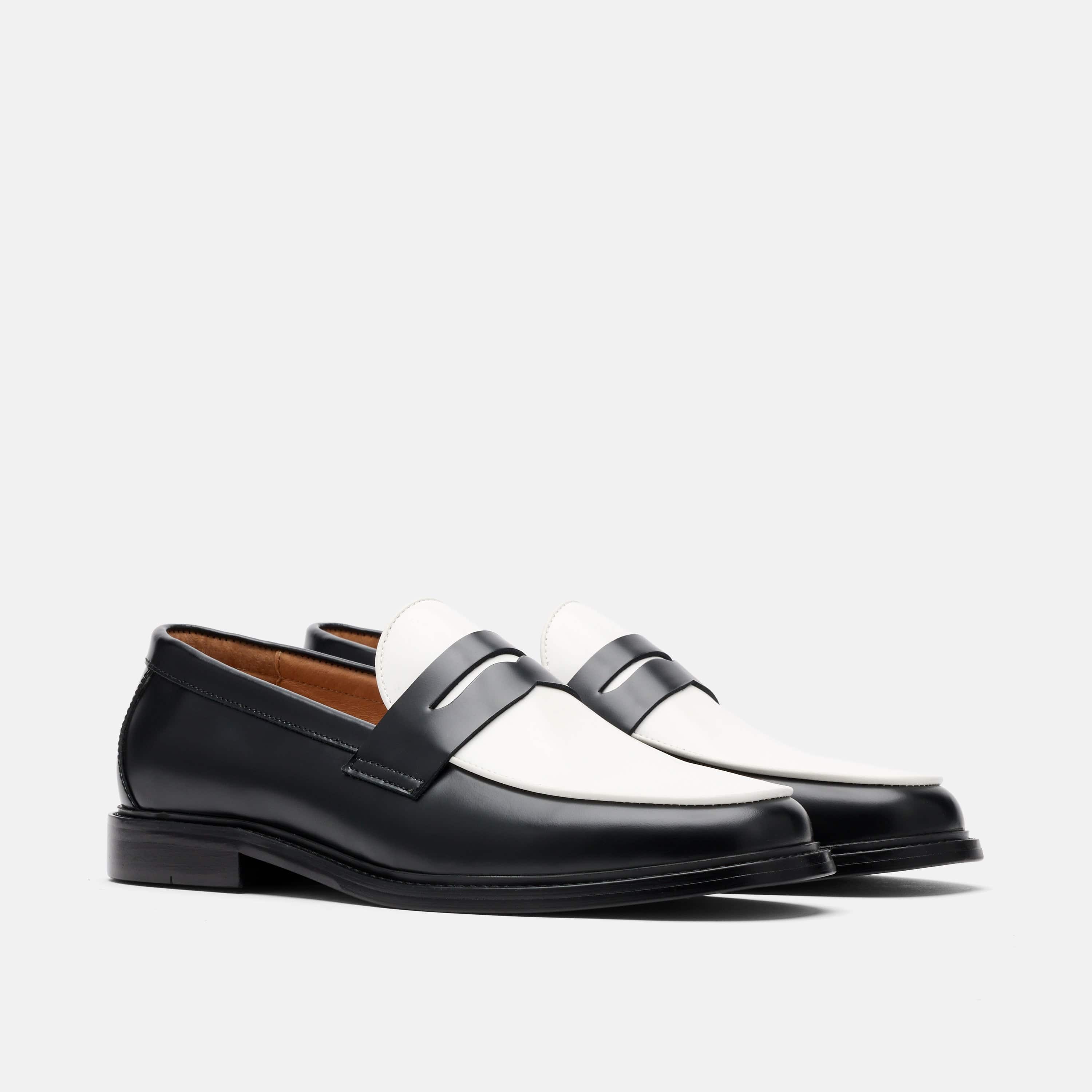 Calum Black/White Calf Leather Penny Loafers