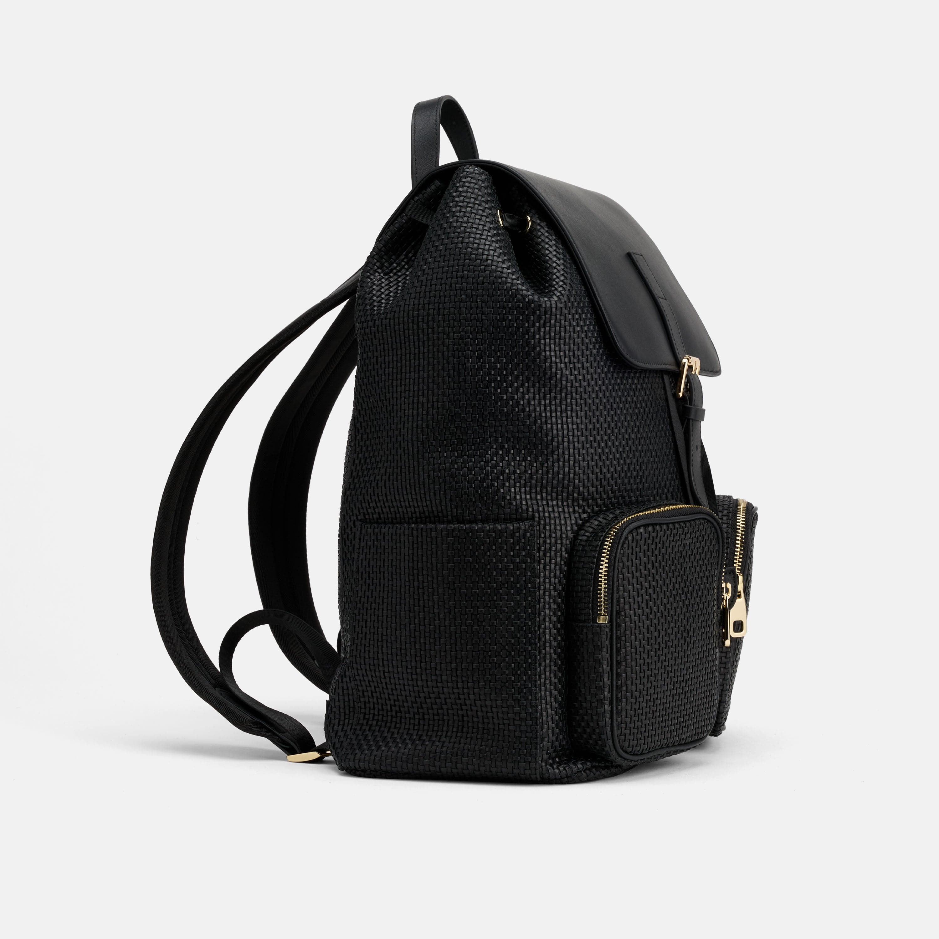 SOHO Woven Black Leather Backpack