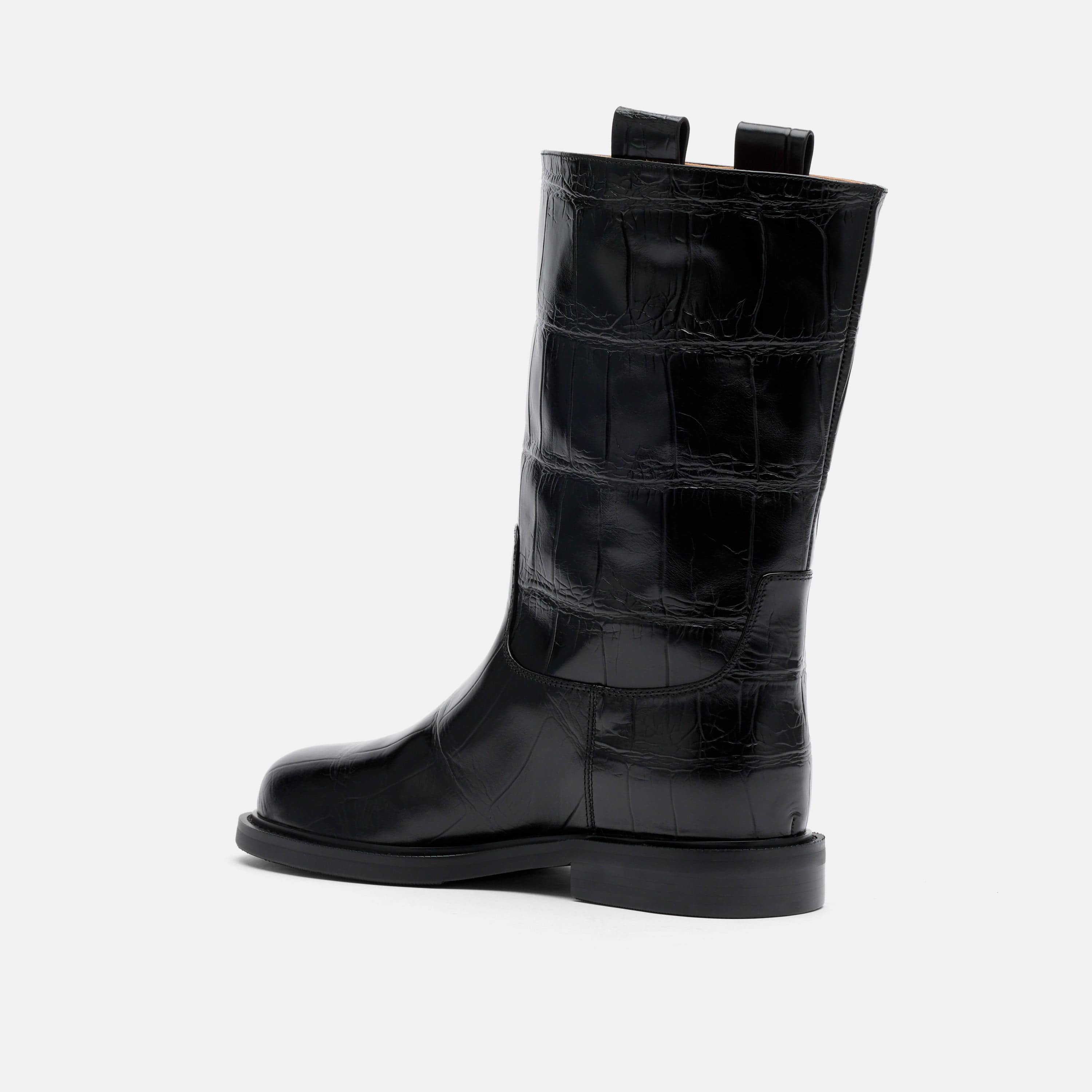 Blair Black Croc Leather Mid-Calf Riding Boots
