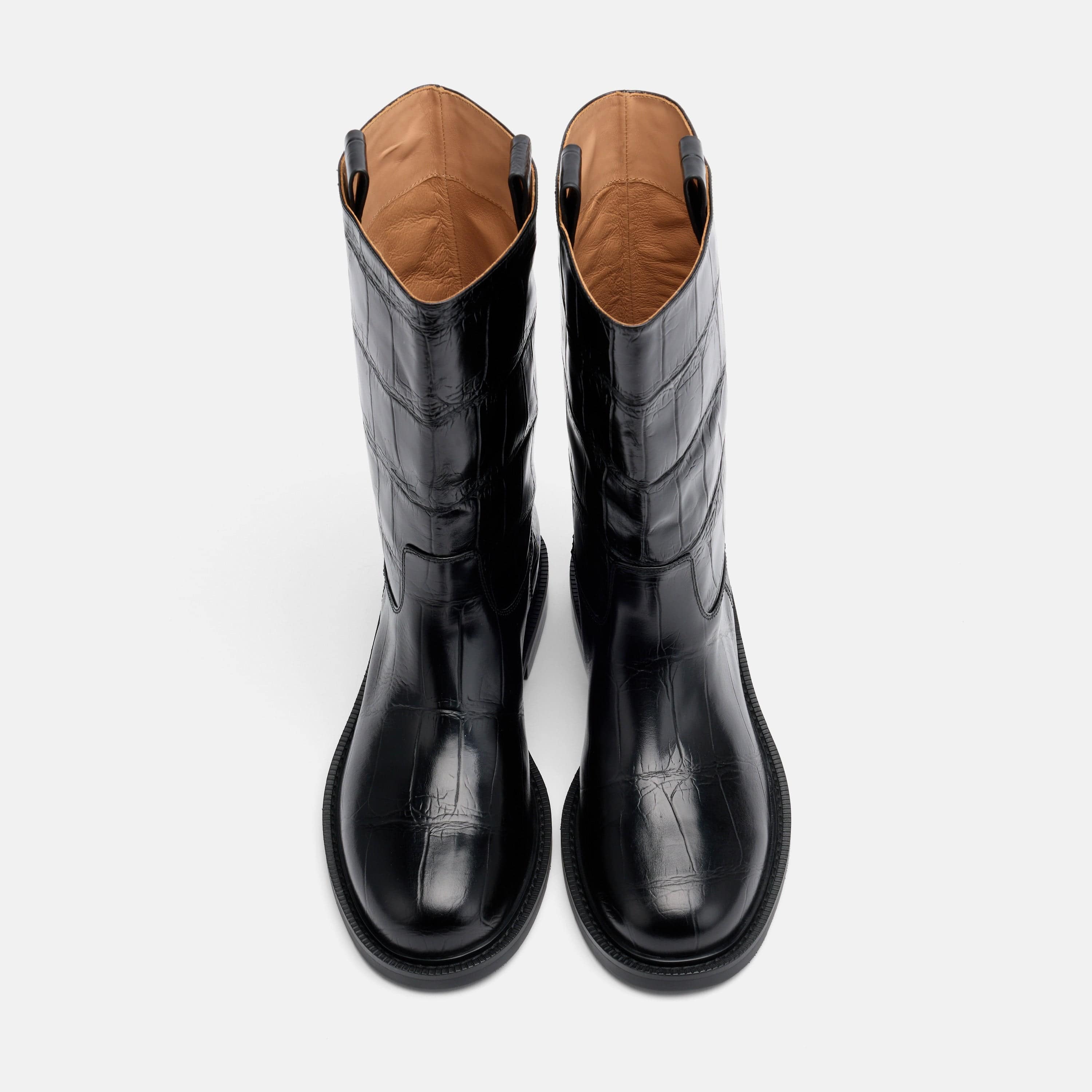 Blair Black Croc Leather Mid-Calf Riding Boots